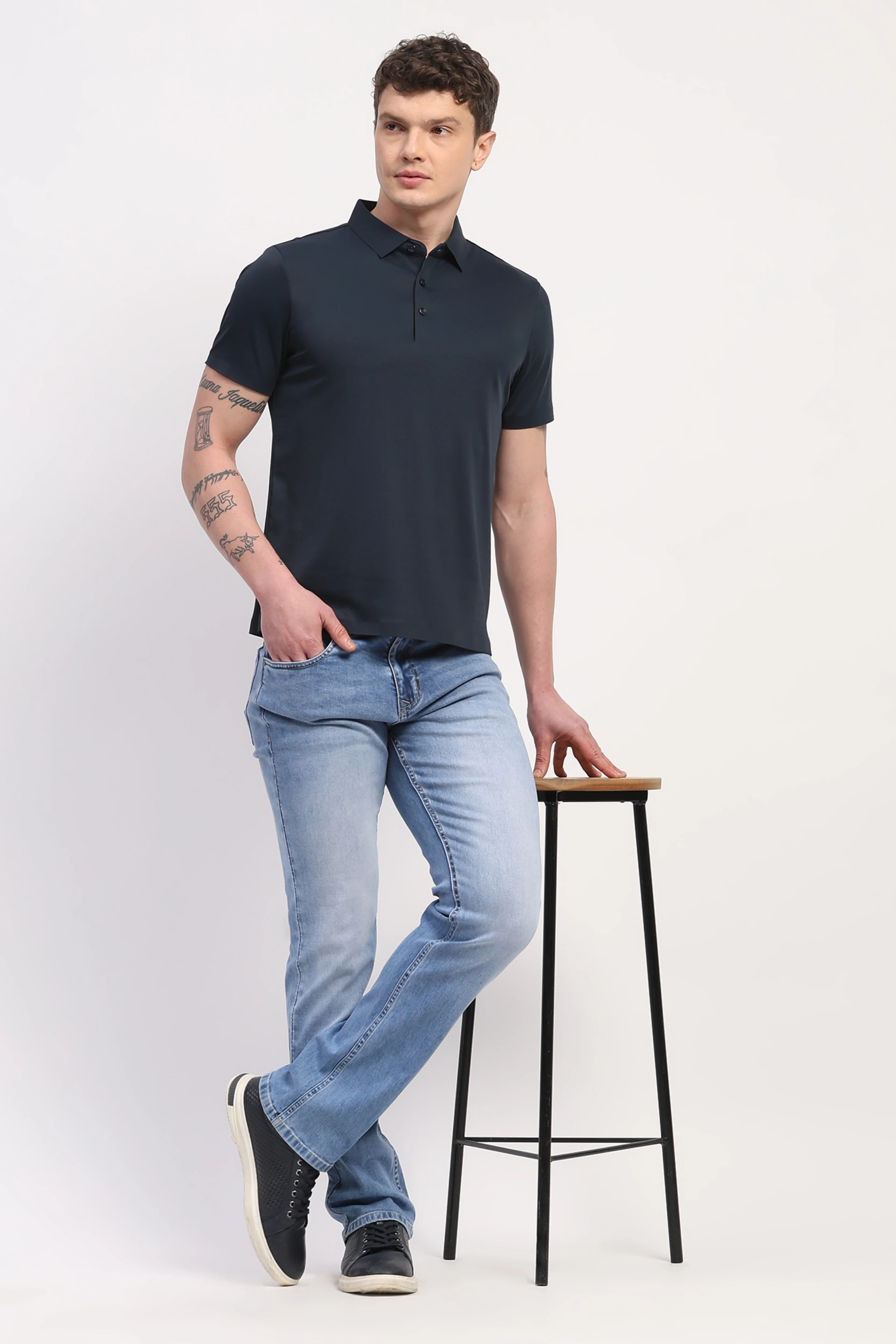 Navy Blue Nylon Spandex Printed T-Shirt - Image 7