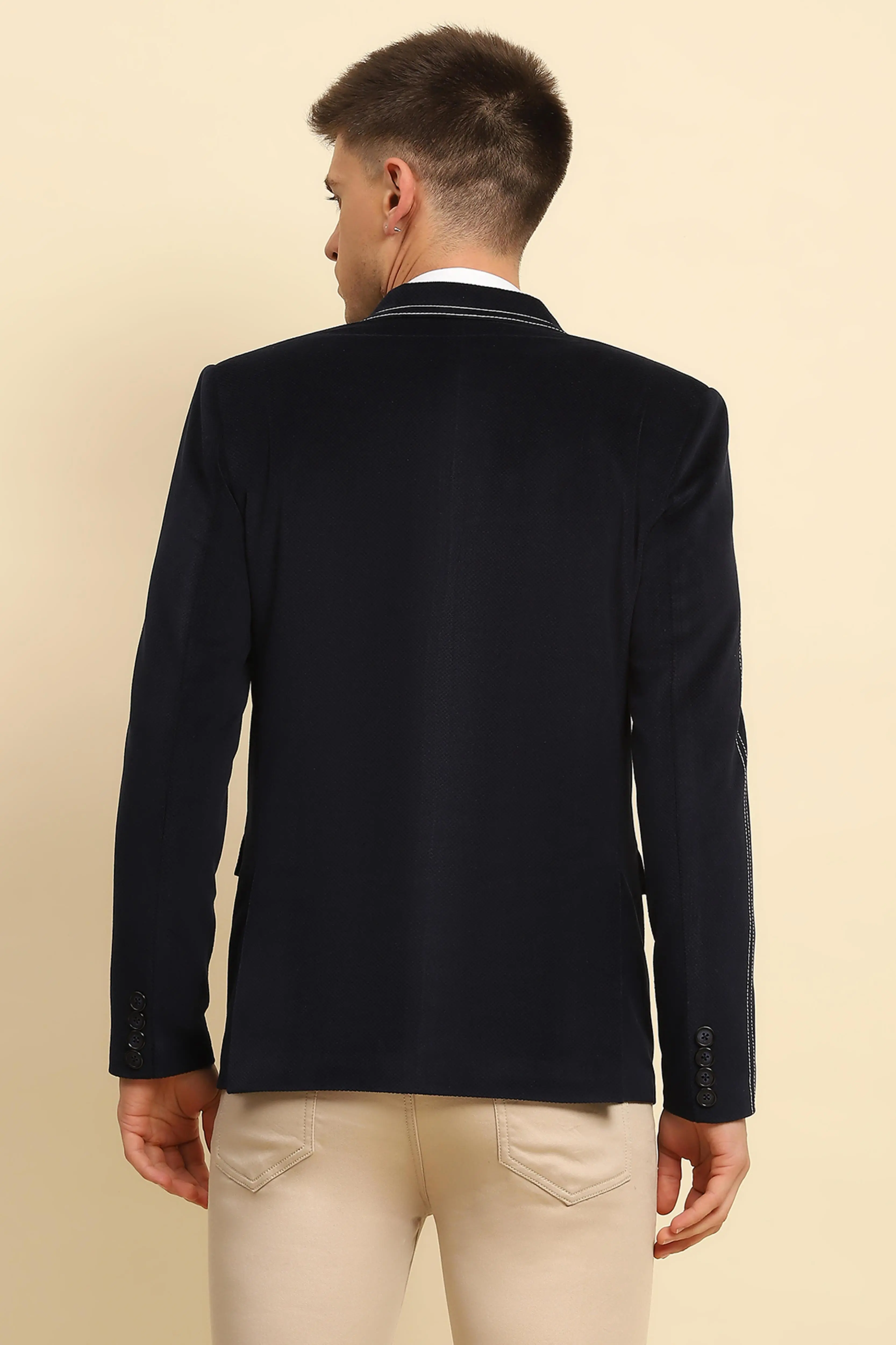 Navy Textured Coat - Image 4