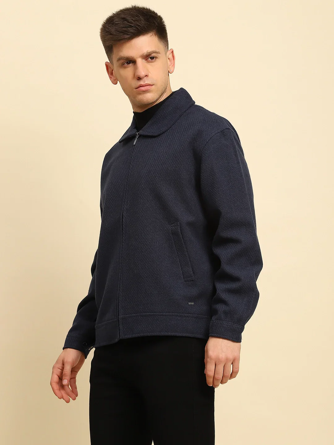 Navy Textured Jacket - Image 4