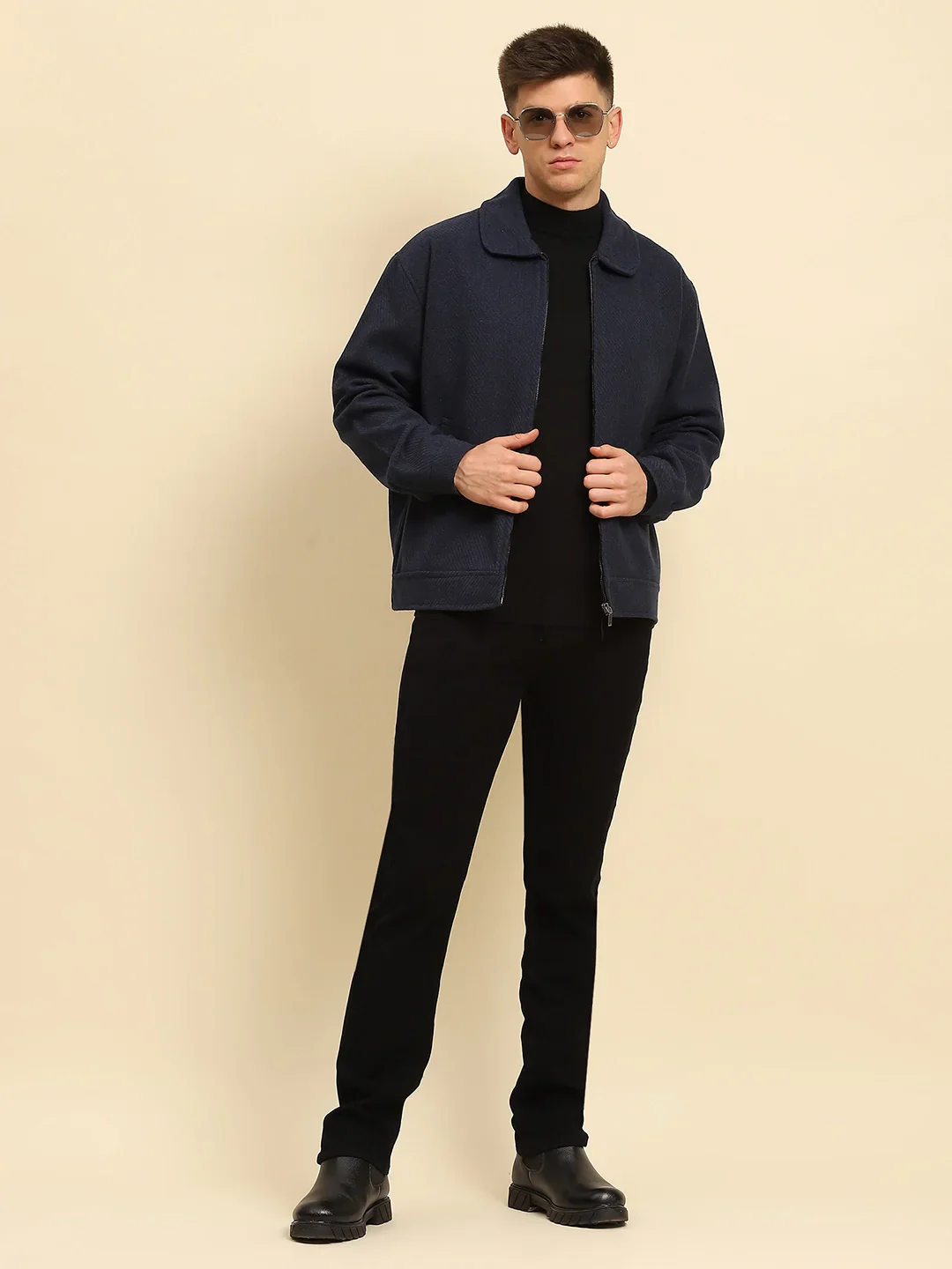 Navy Textured Jacket - Image 8