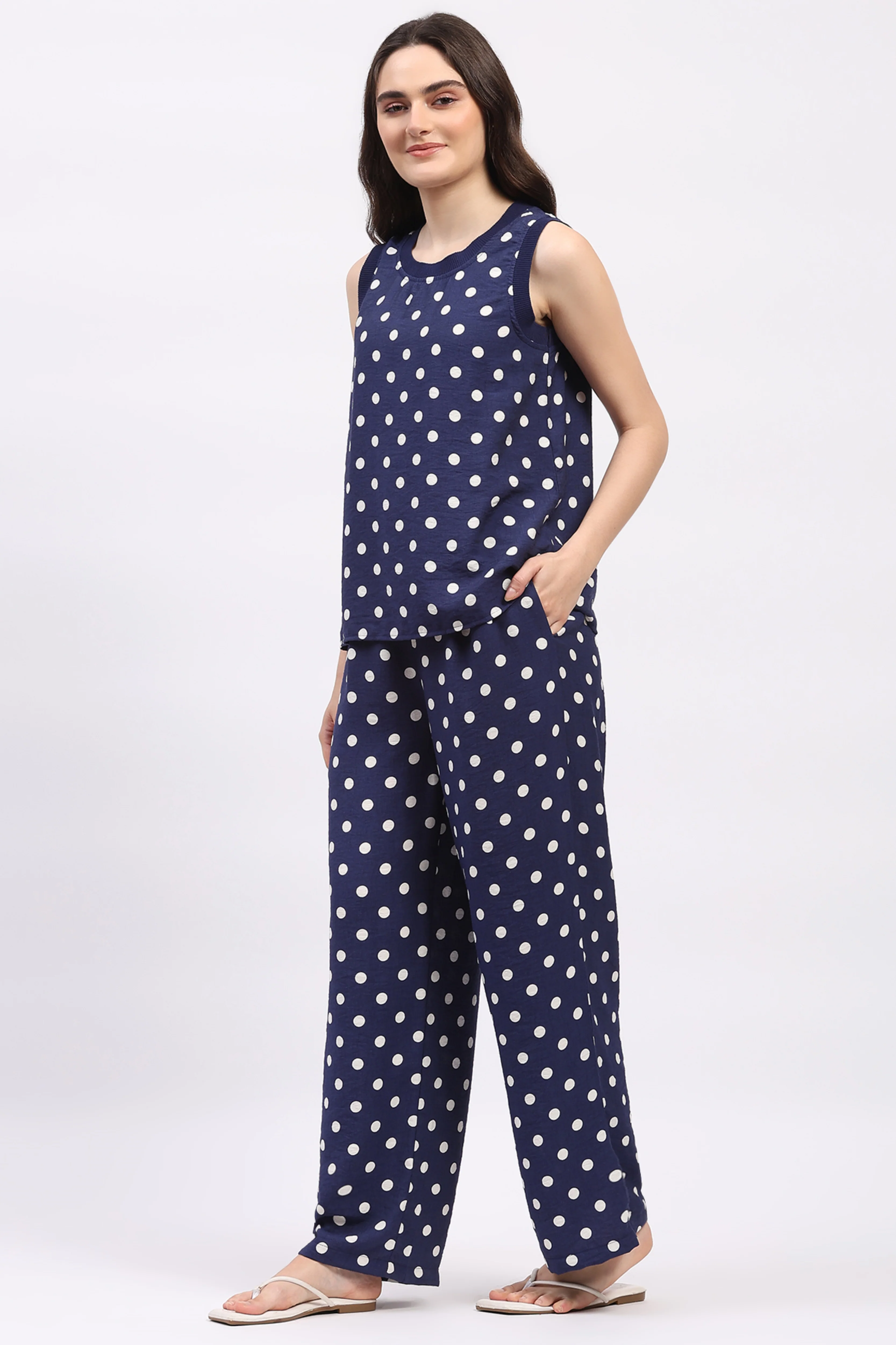 Navy Blue Polka Dot Top & Lower Set - Image 3