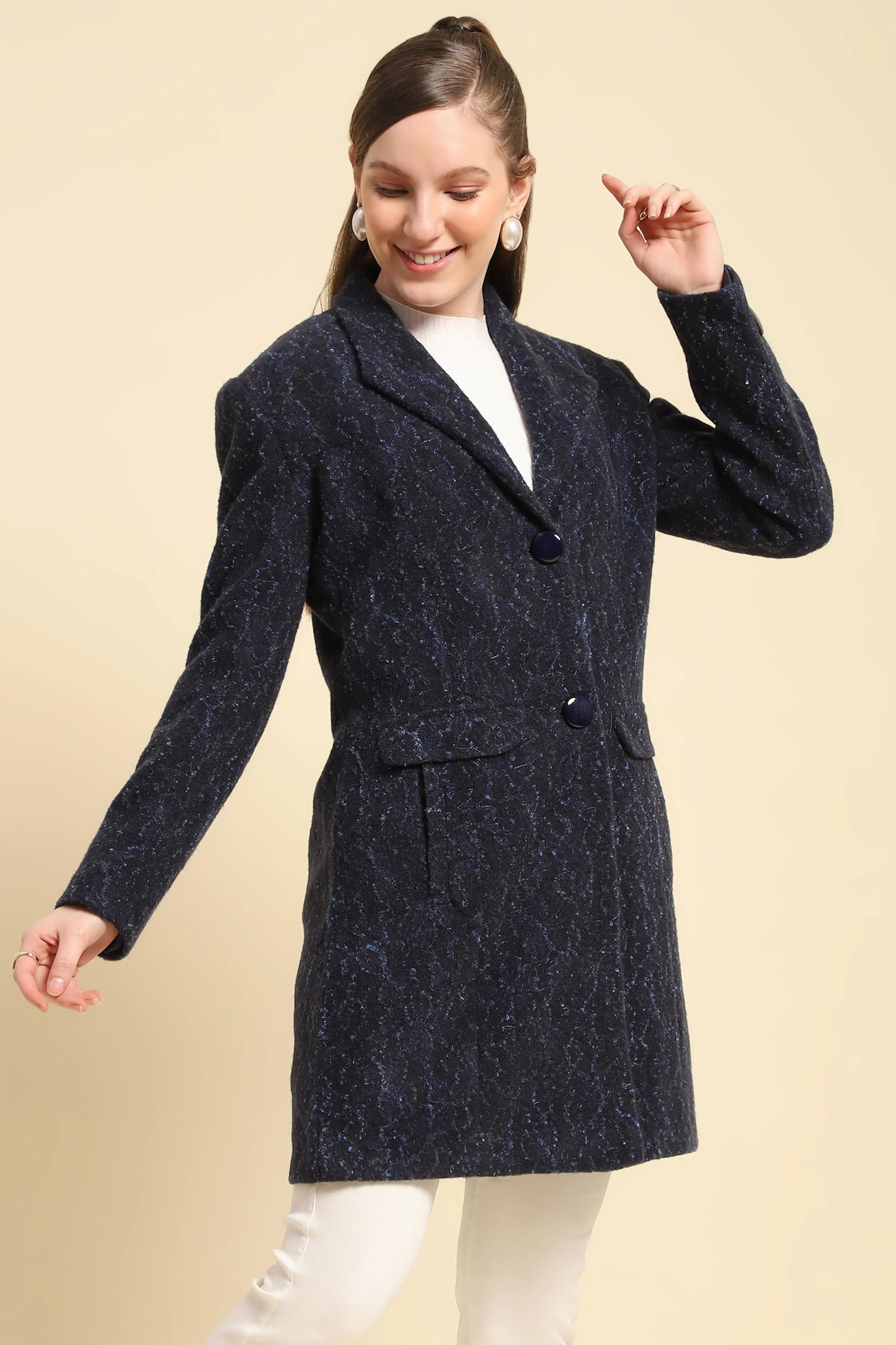 Navy Self Design Acrylic Coat - Image 3
