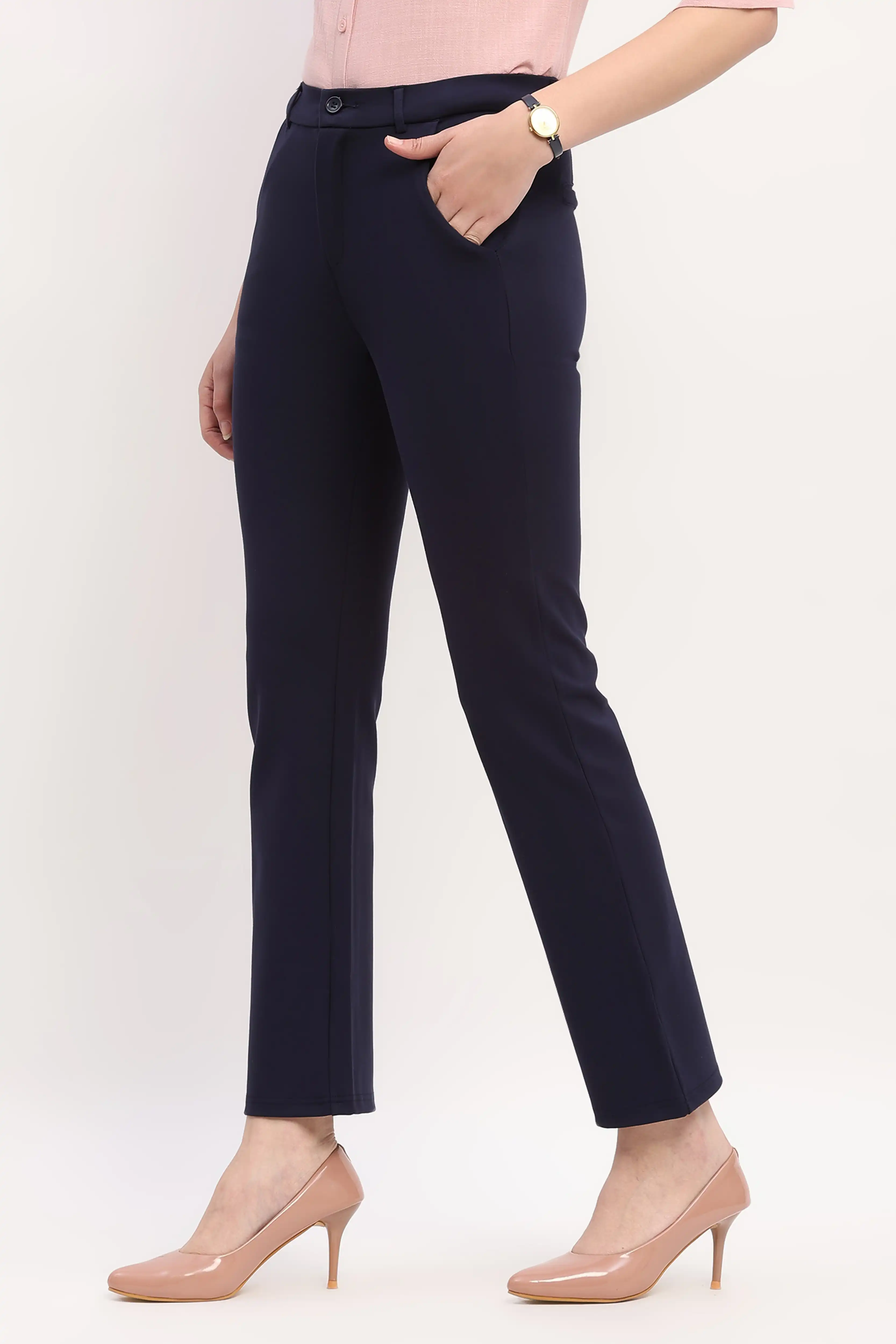 Navy Blue Straight Work Trousers - Image 5