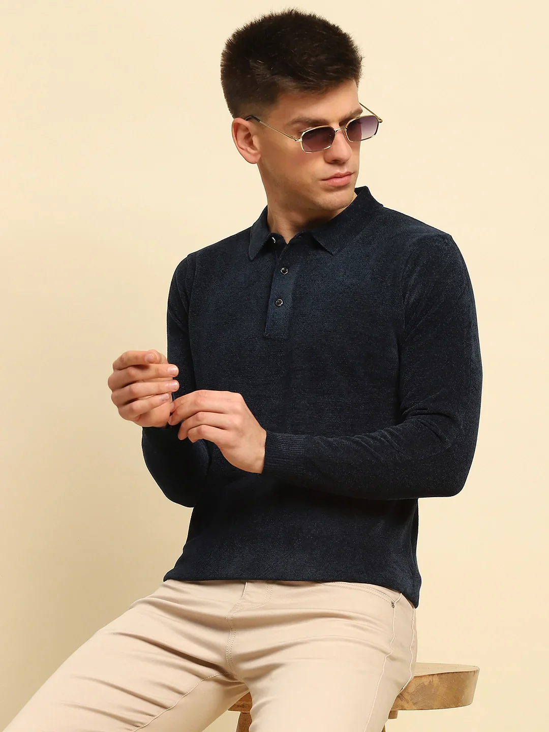 Navy Velvet Blend Solid Pullover - Image 13