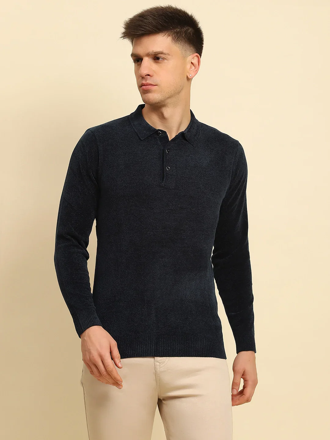 Navy Velvet Blend Solid Pullover - Image 14