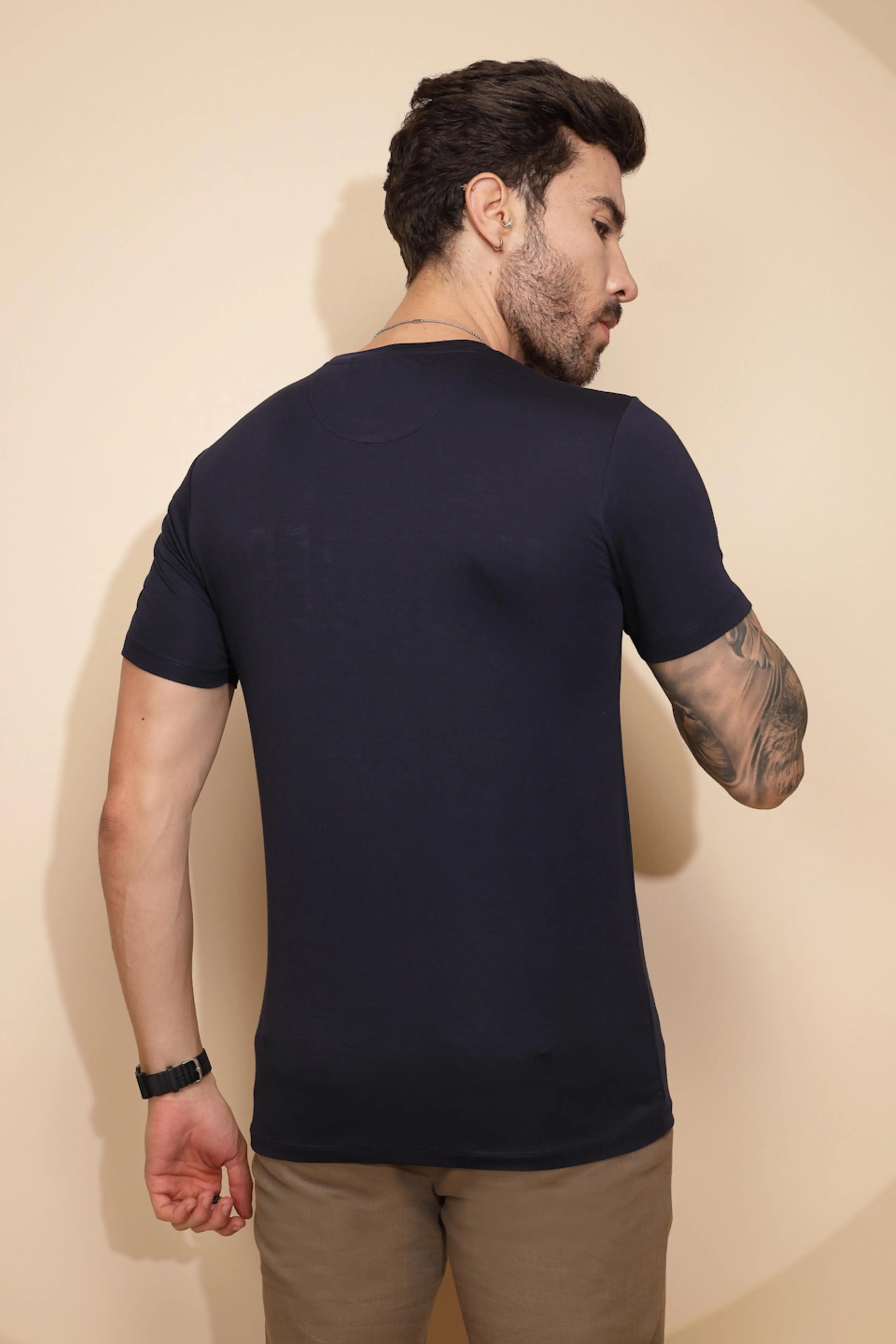 Navy Blue Viscose Blend T-Shirt - Image 4