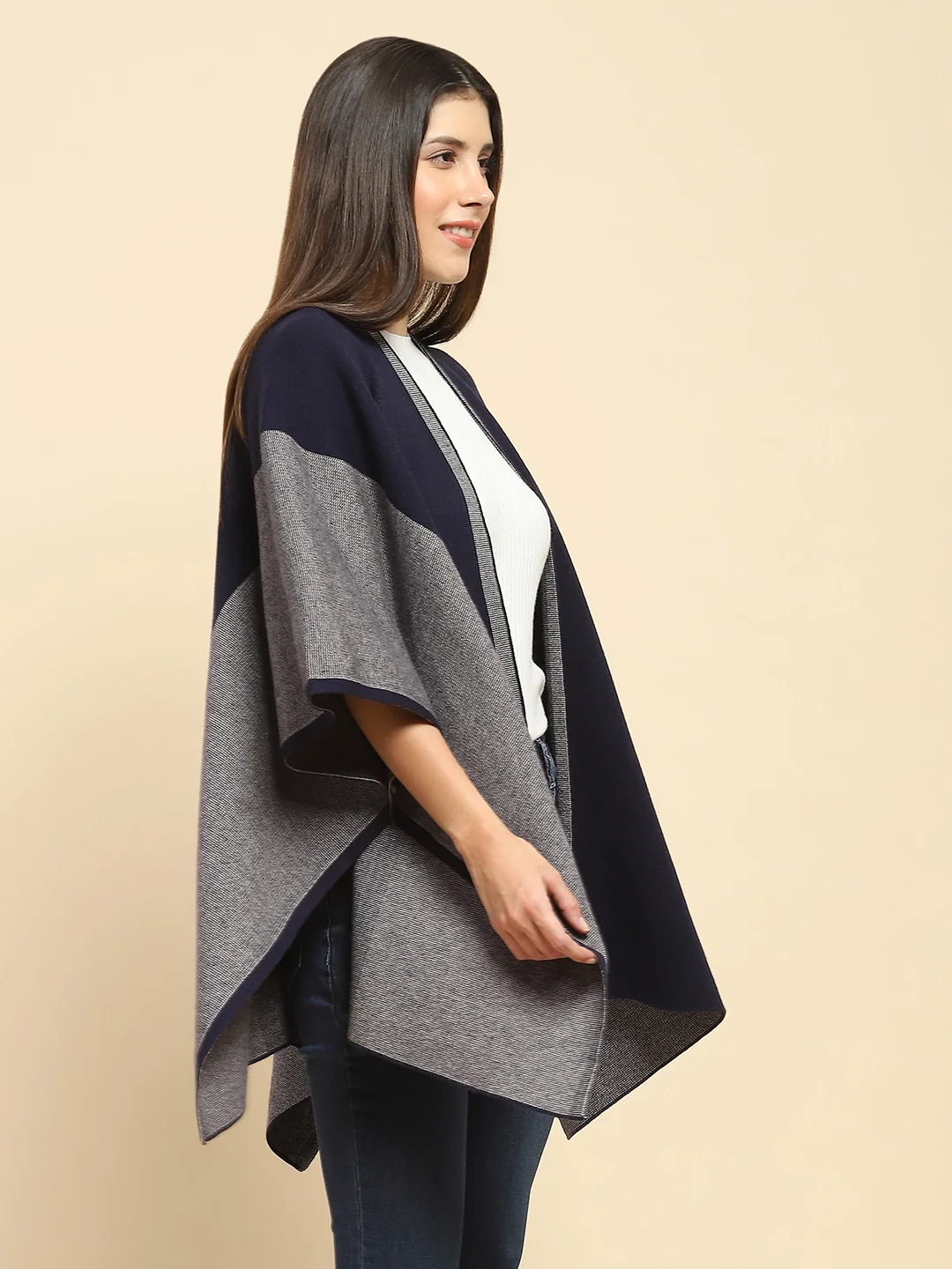 Navy Blue Wool Blend Winter Shrug - Image 10