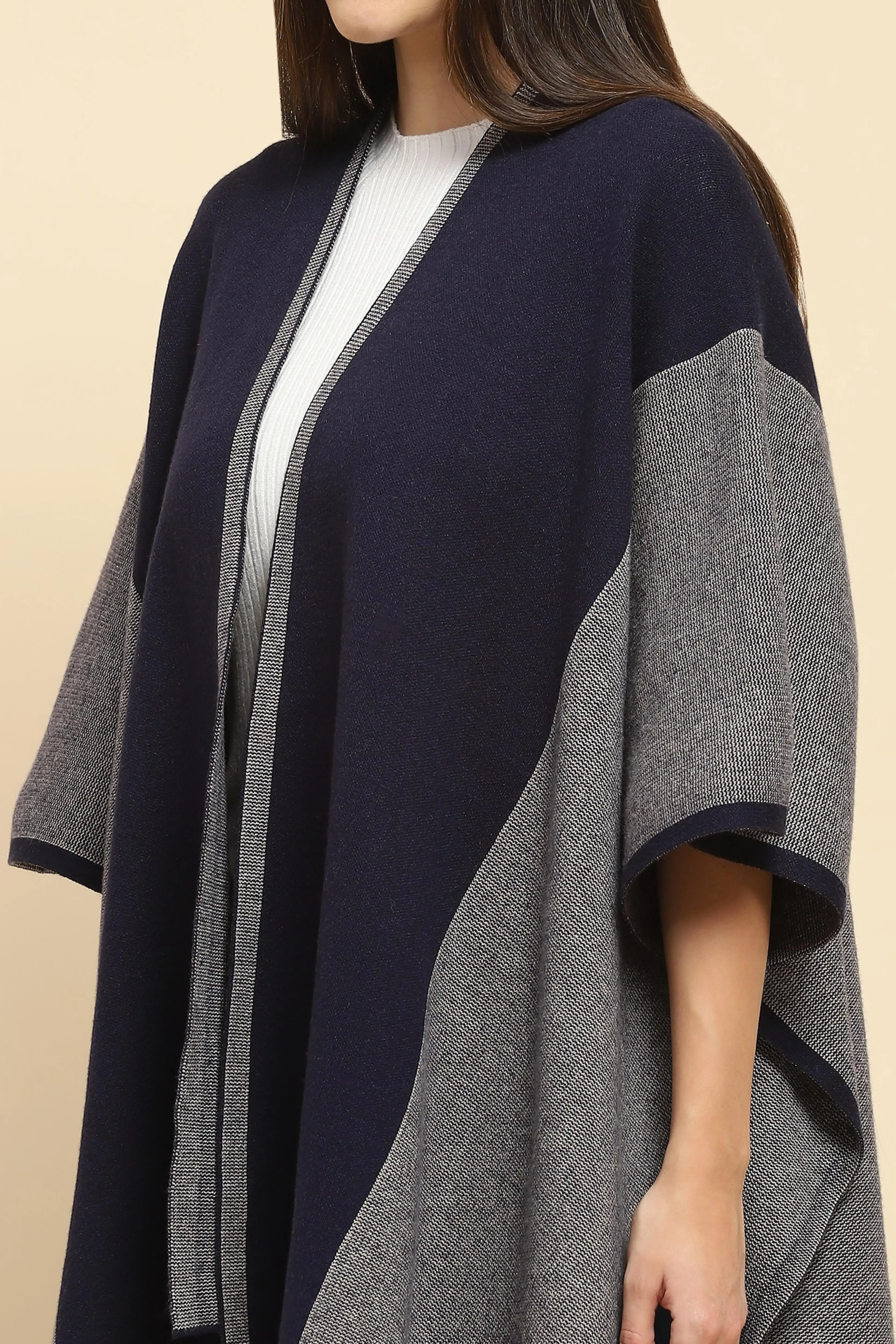 Navy Blue Wool Blend Winter Shrug - Image 5