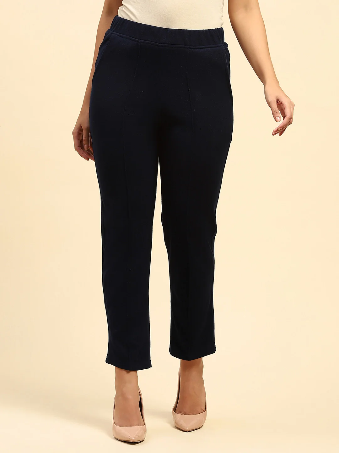 Navy Blue Woolen Solid Pant For Winter - Image 7