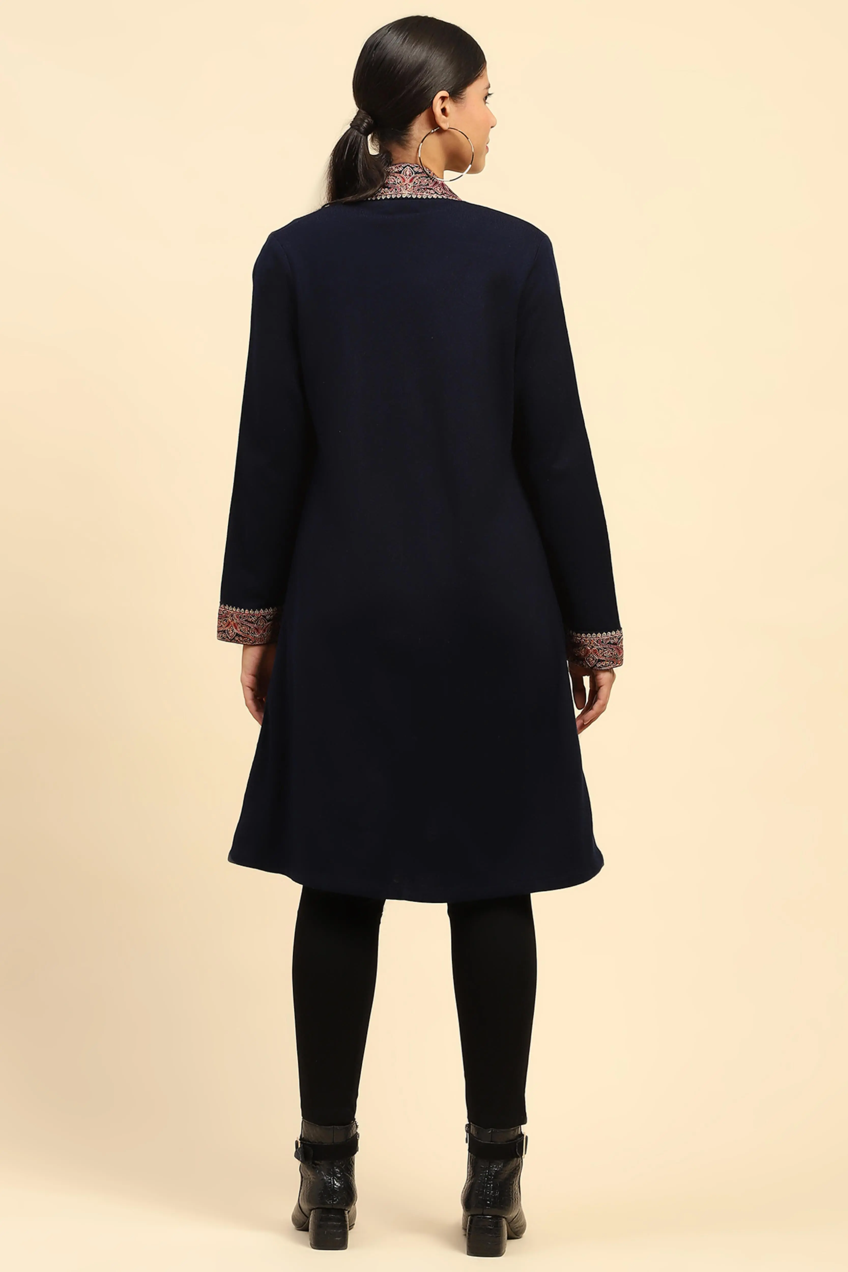 Navy Blue Woolen Embroidered Shrug - Image 4