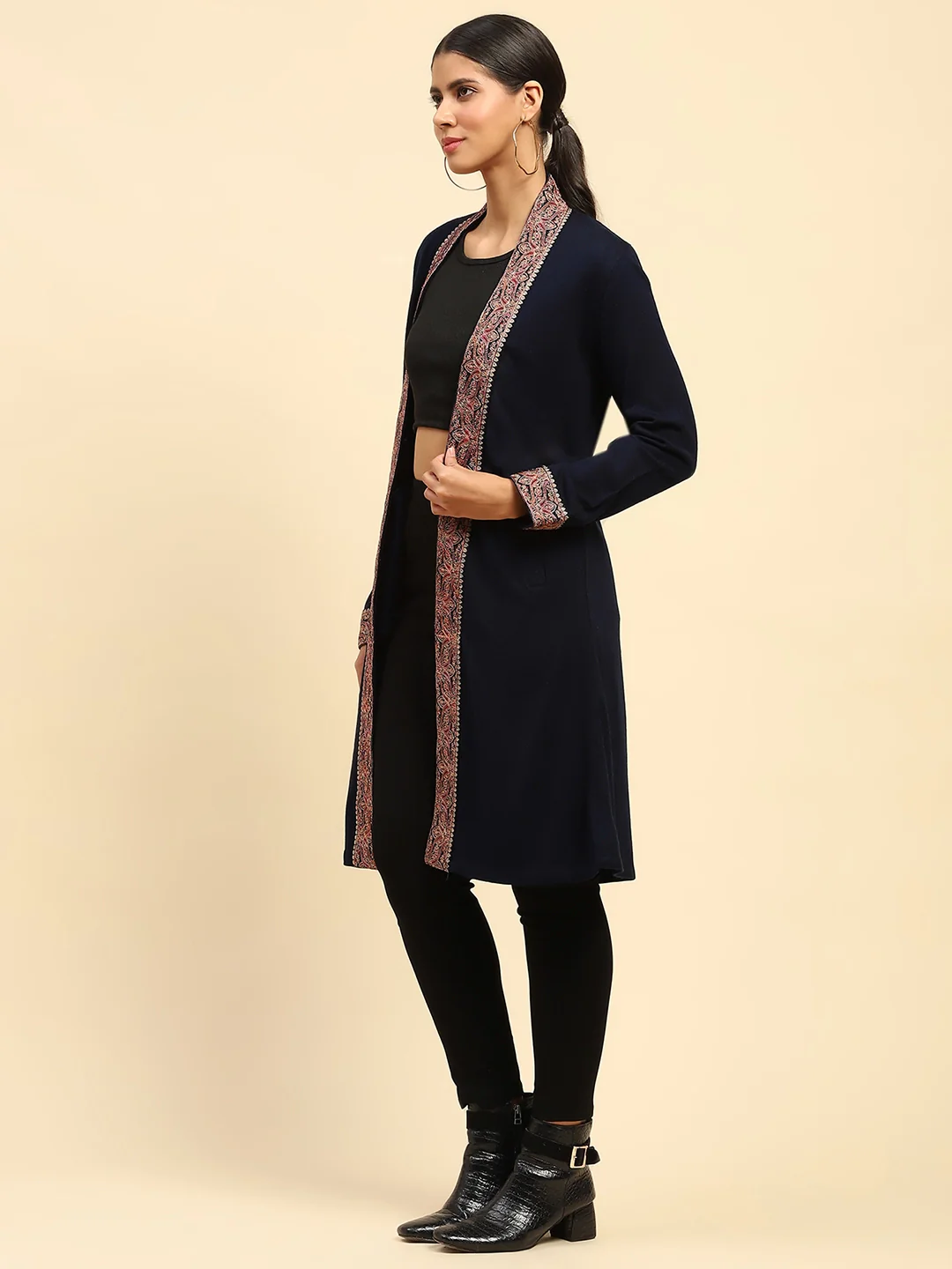 Navy Blue Woolen Embroidered Shrug - Image 8