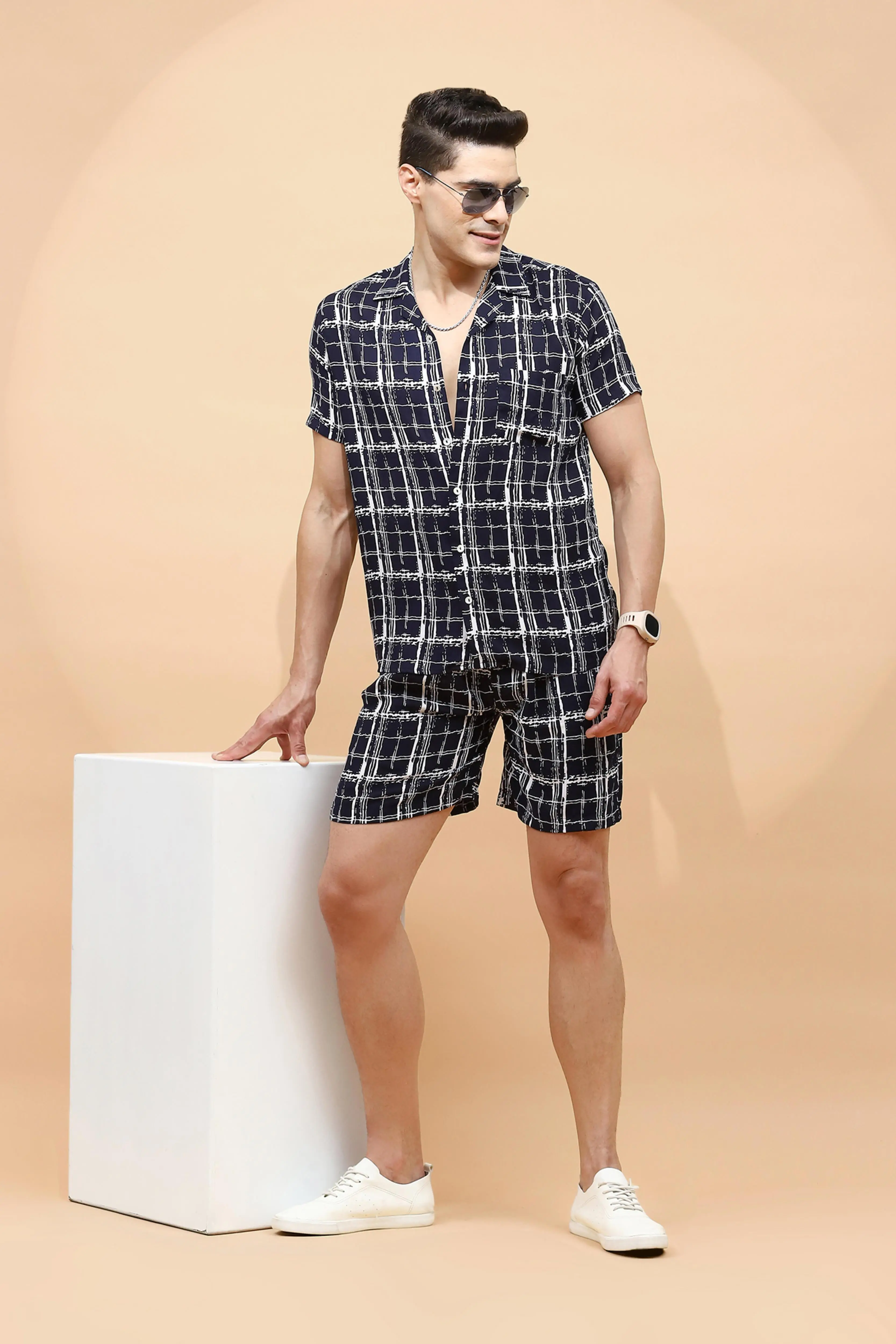 Navy Cotton Blend Shorts Set - Image 7