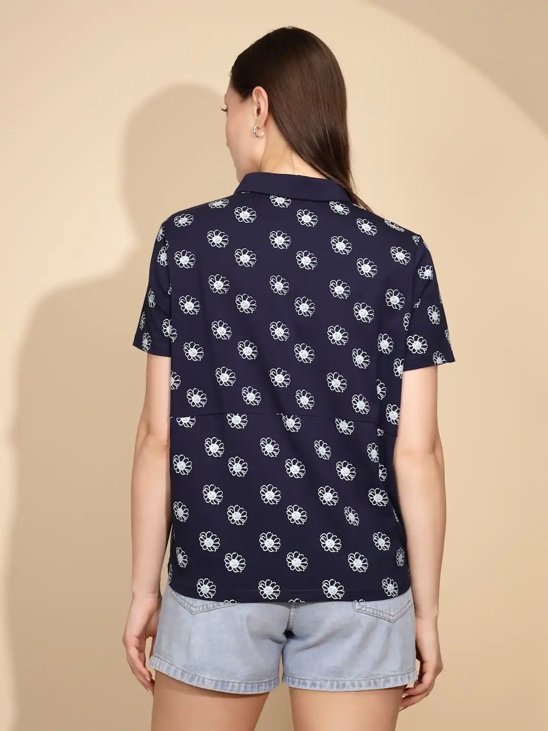 Navy Floral Cotton Blend Top - Image 12