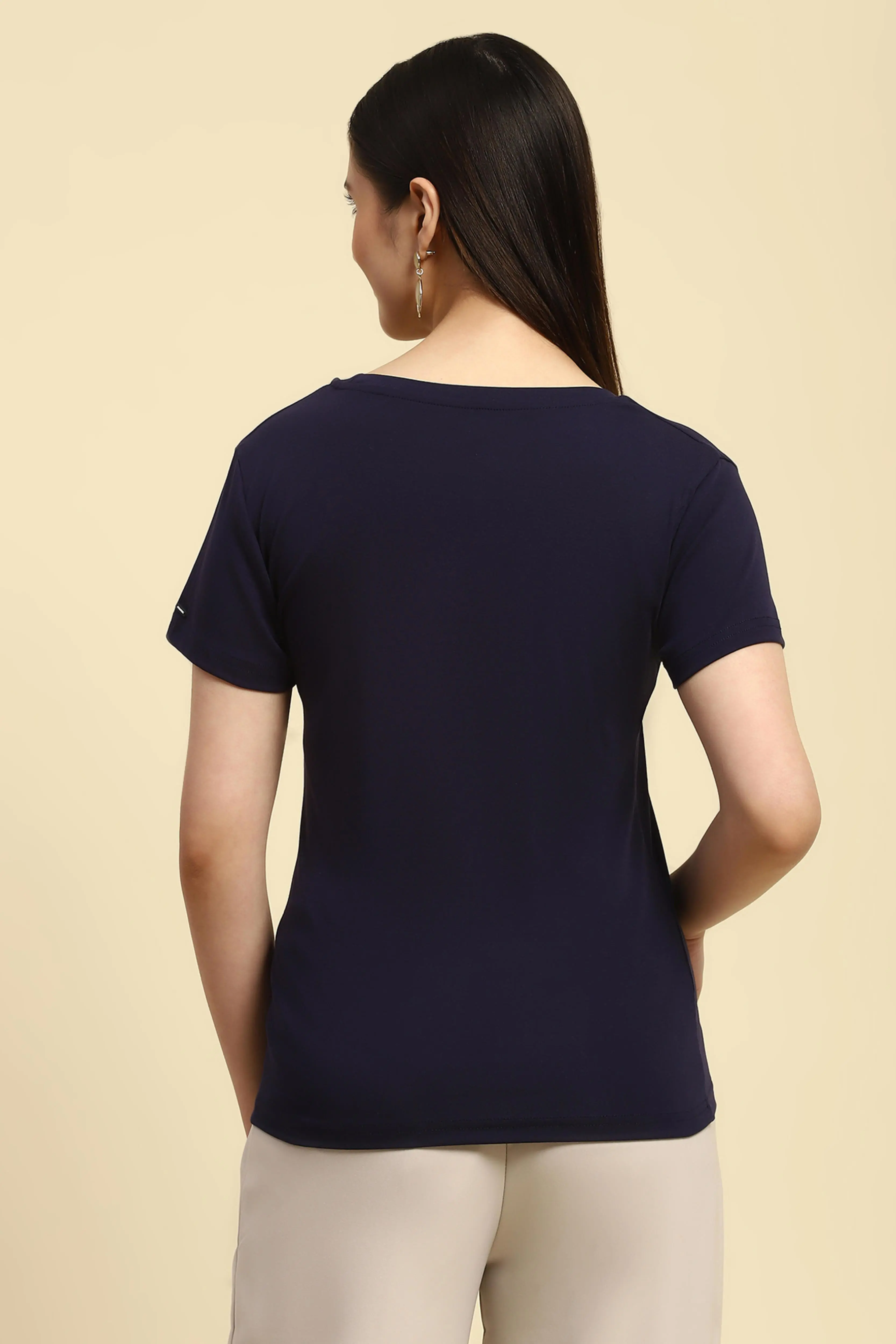 Navy Cotton Embroidered Top - Image 4