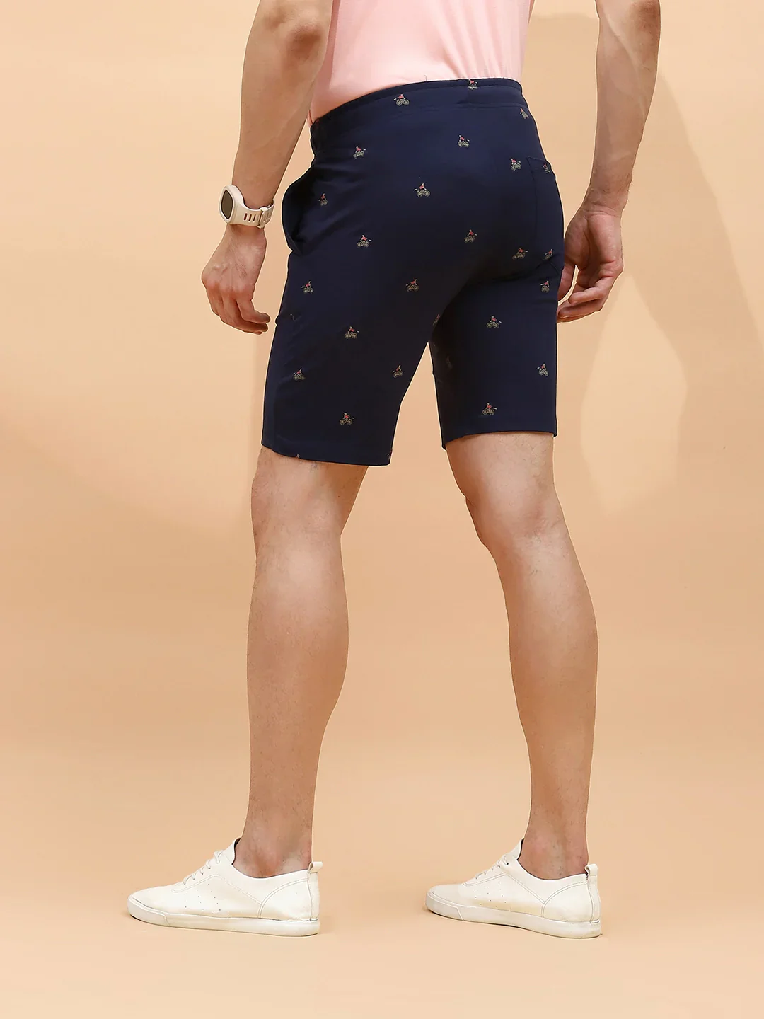 Navy Cotton Regular Fit Shorts For Men - Image 12