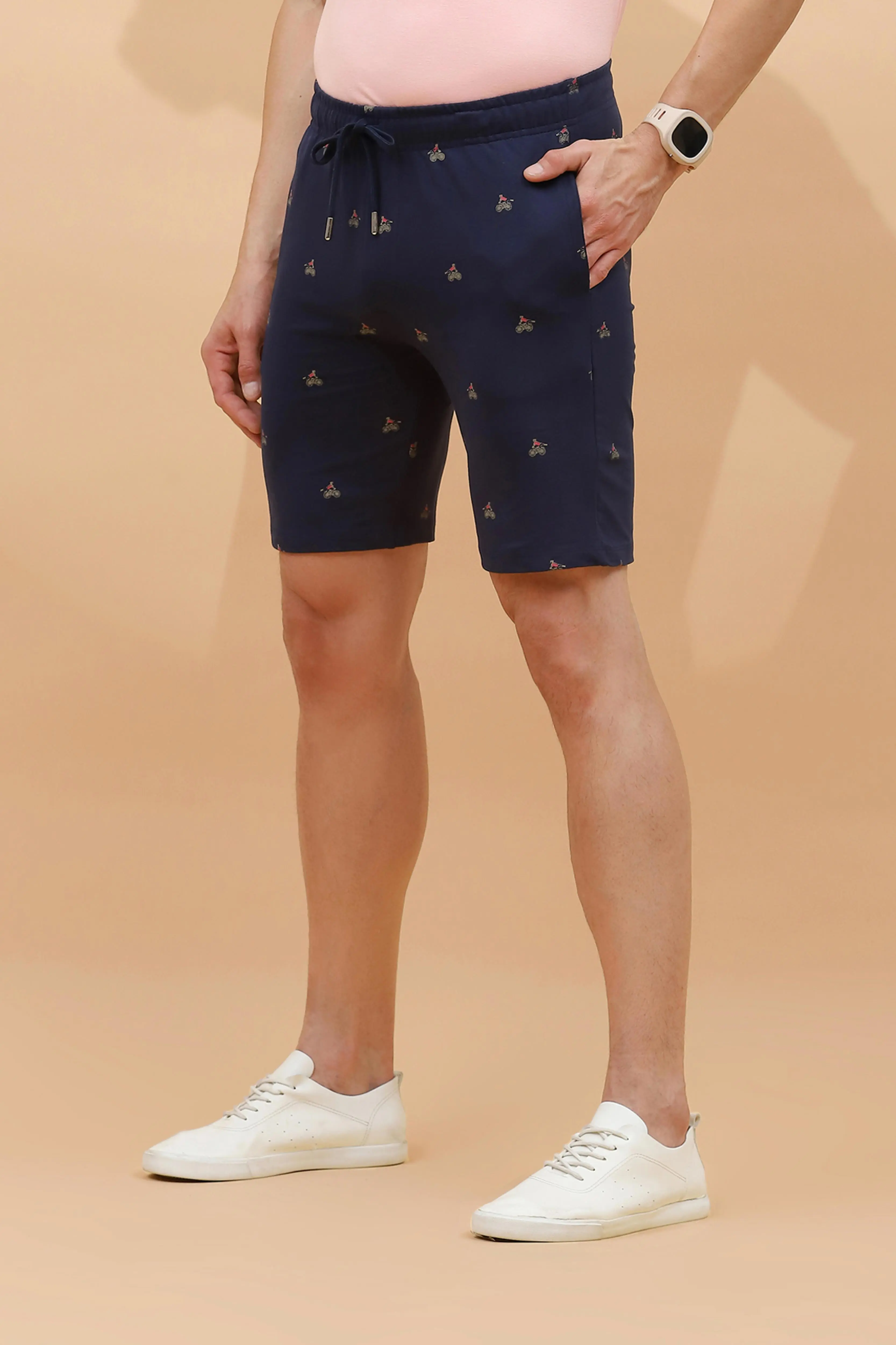 Navy Cotton Regular Fit Shorts For Men - Image 2
