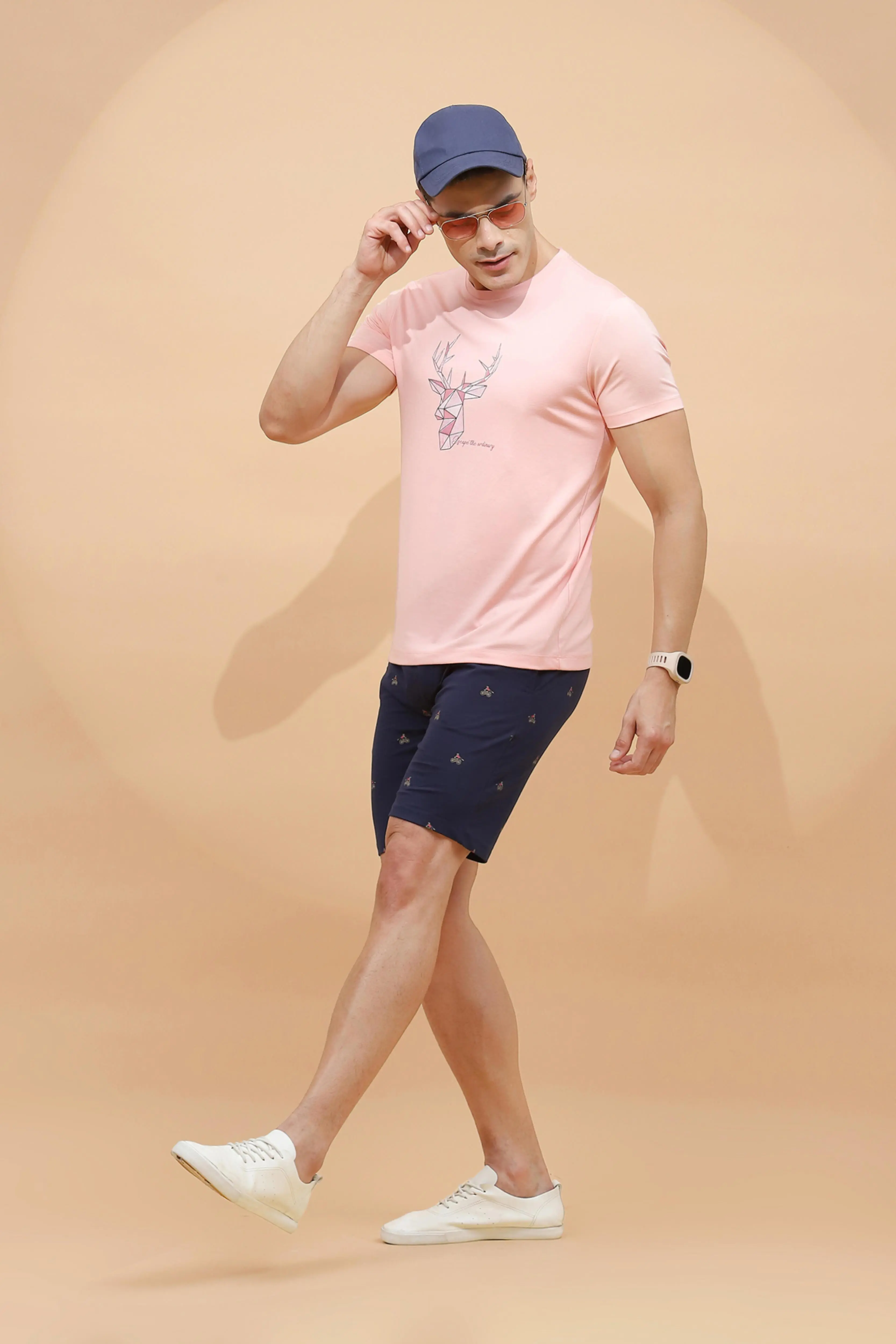 Navy Cotton Regular Fit Shorts For Men - Image 6