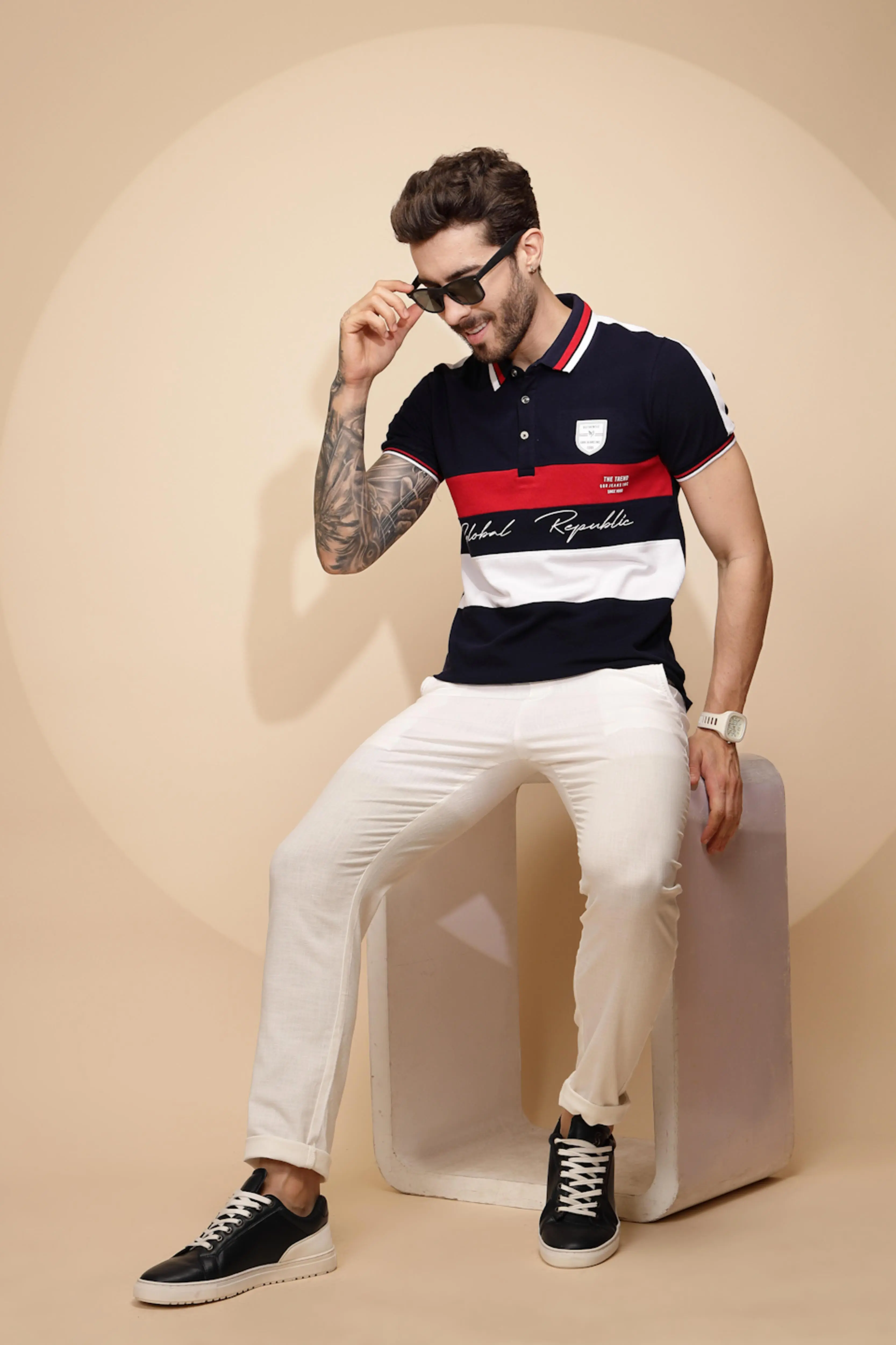 Navy Blue Cotton Regular Fit T-Shirt - Image 6