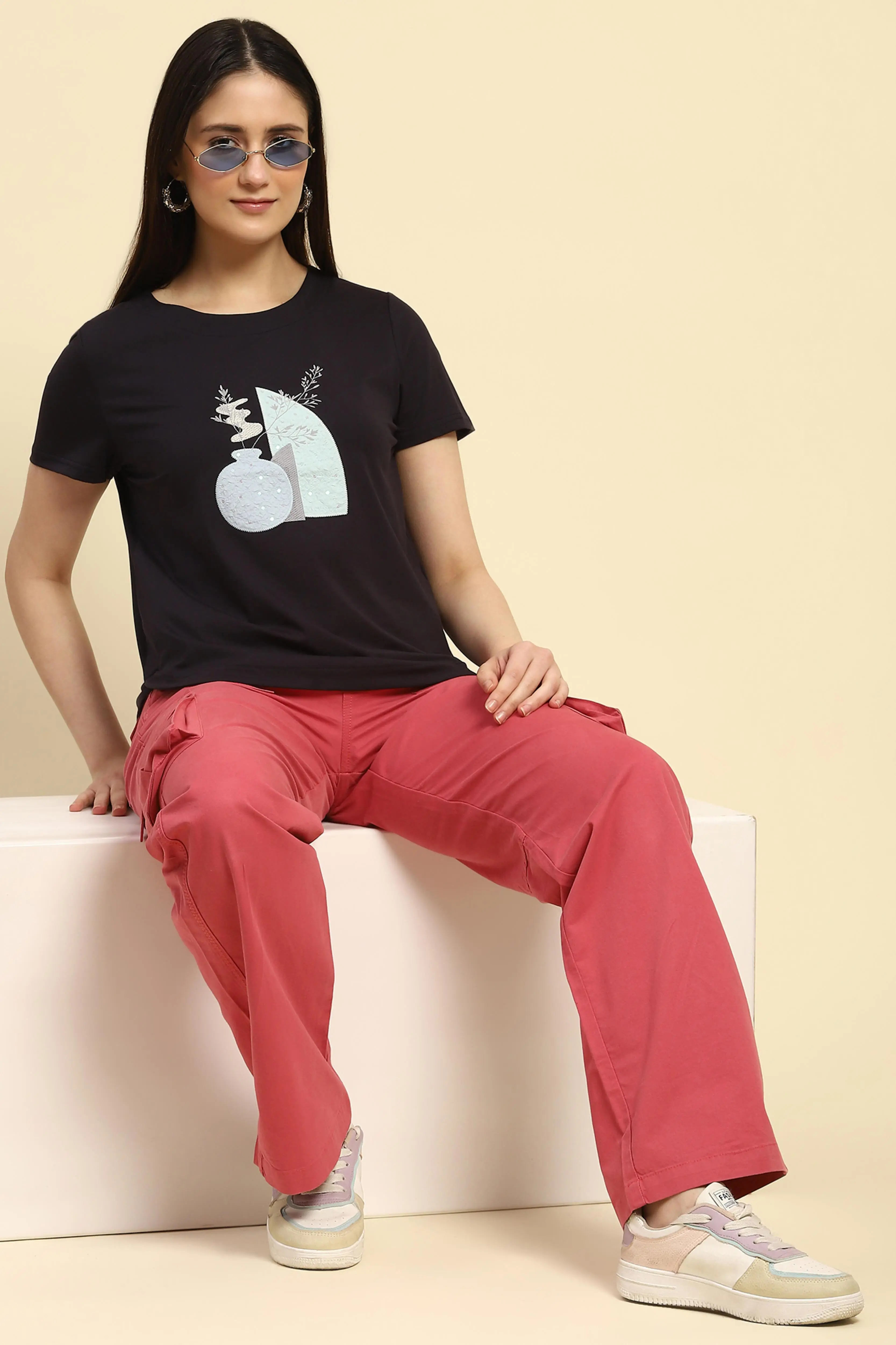 Embroidered Cotton Navy Top - Image 6