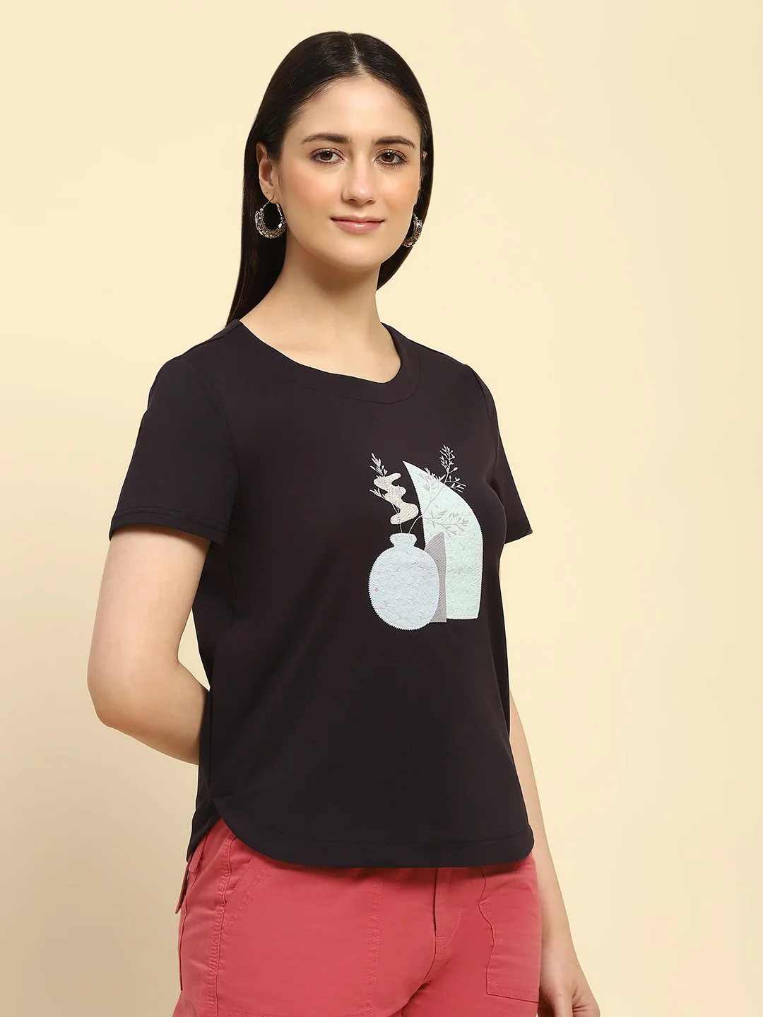 Embroidered Cotton Navy Top - Image 9