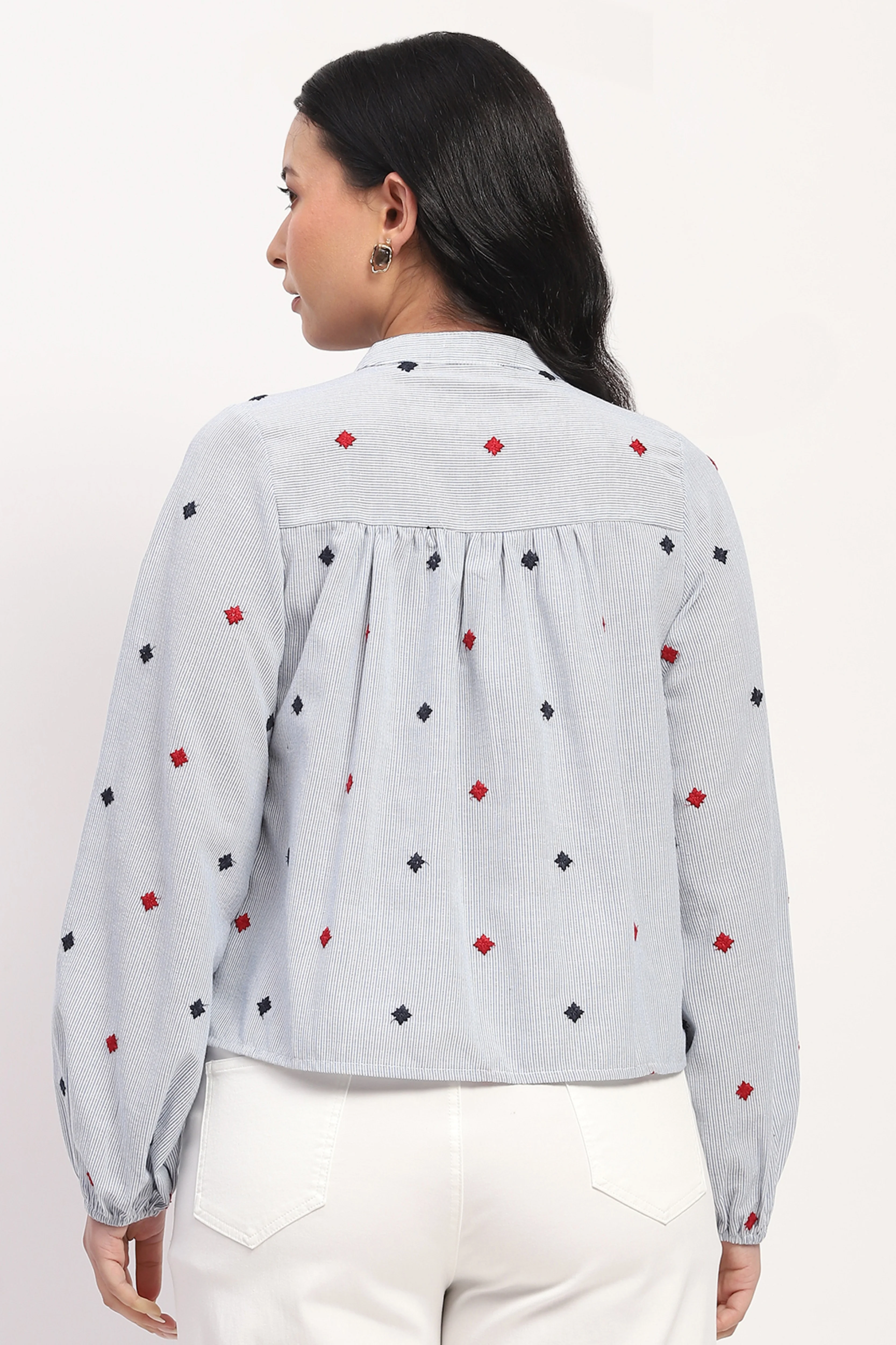 Blue Embroidered Cotton Top - Image 5