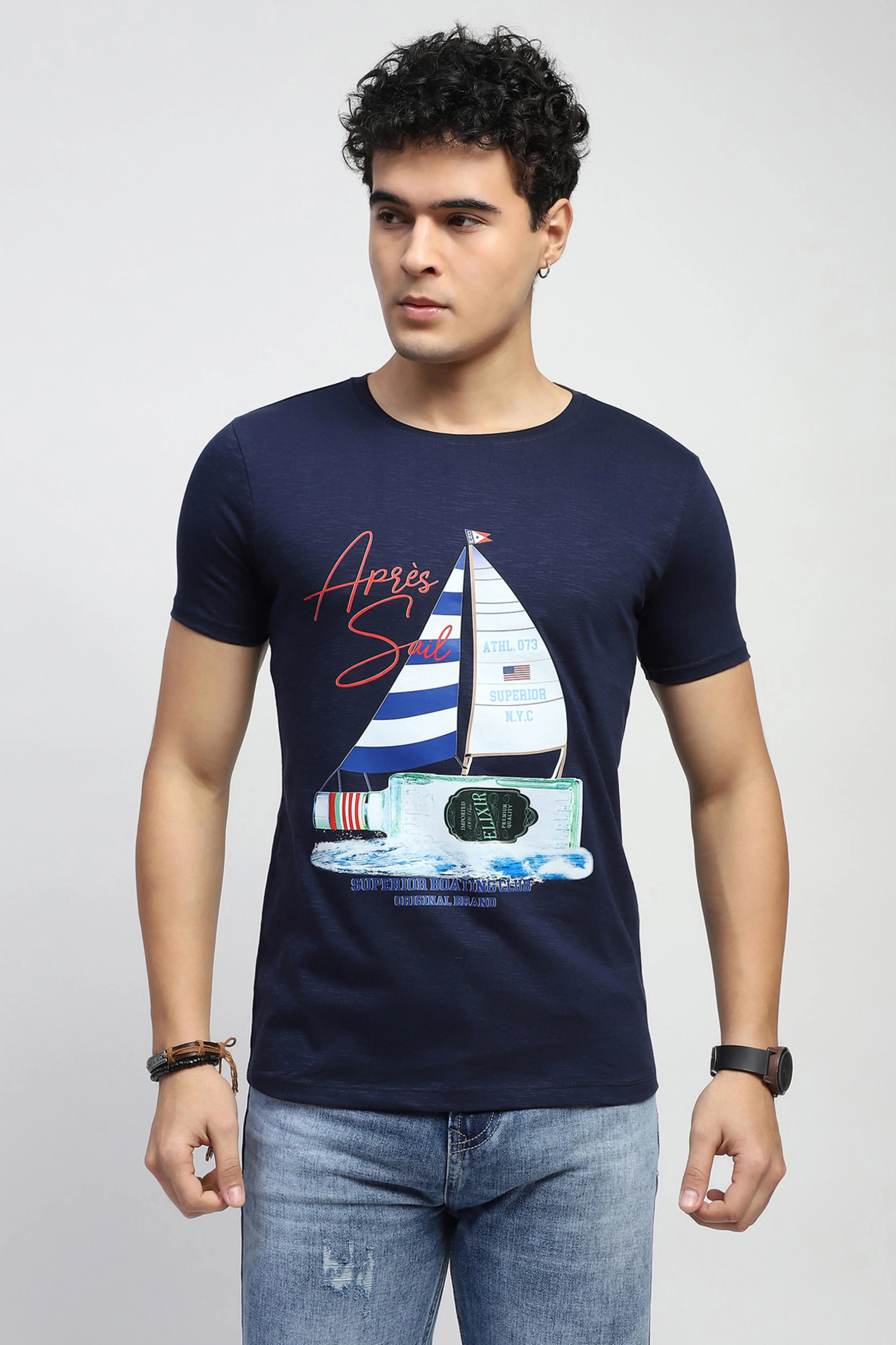 Navy Graphic Cotton T-Shirt