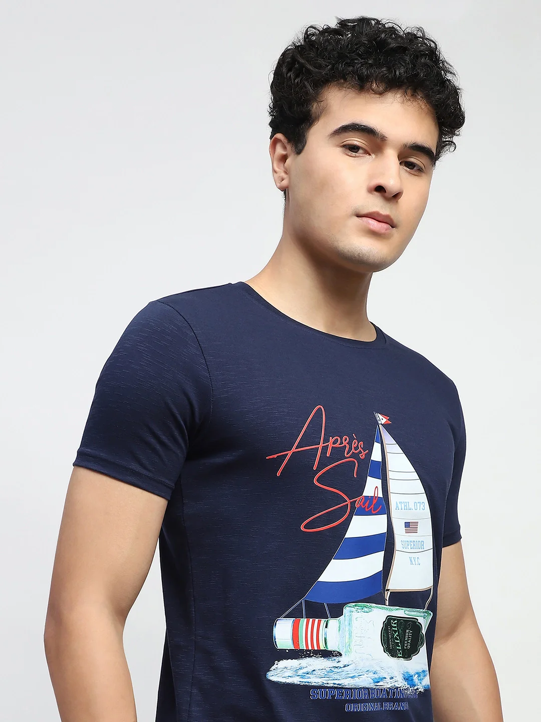 Navy Graphic Cotton T-Shirt - Image 7