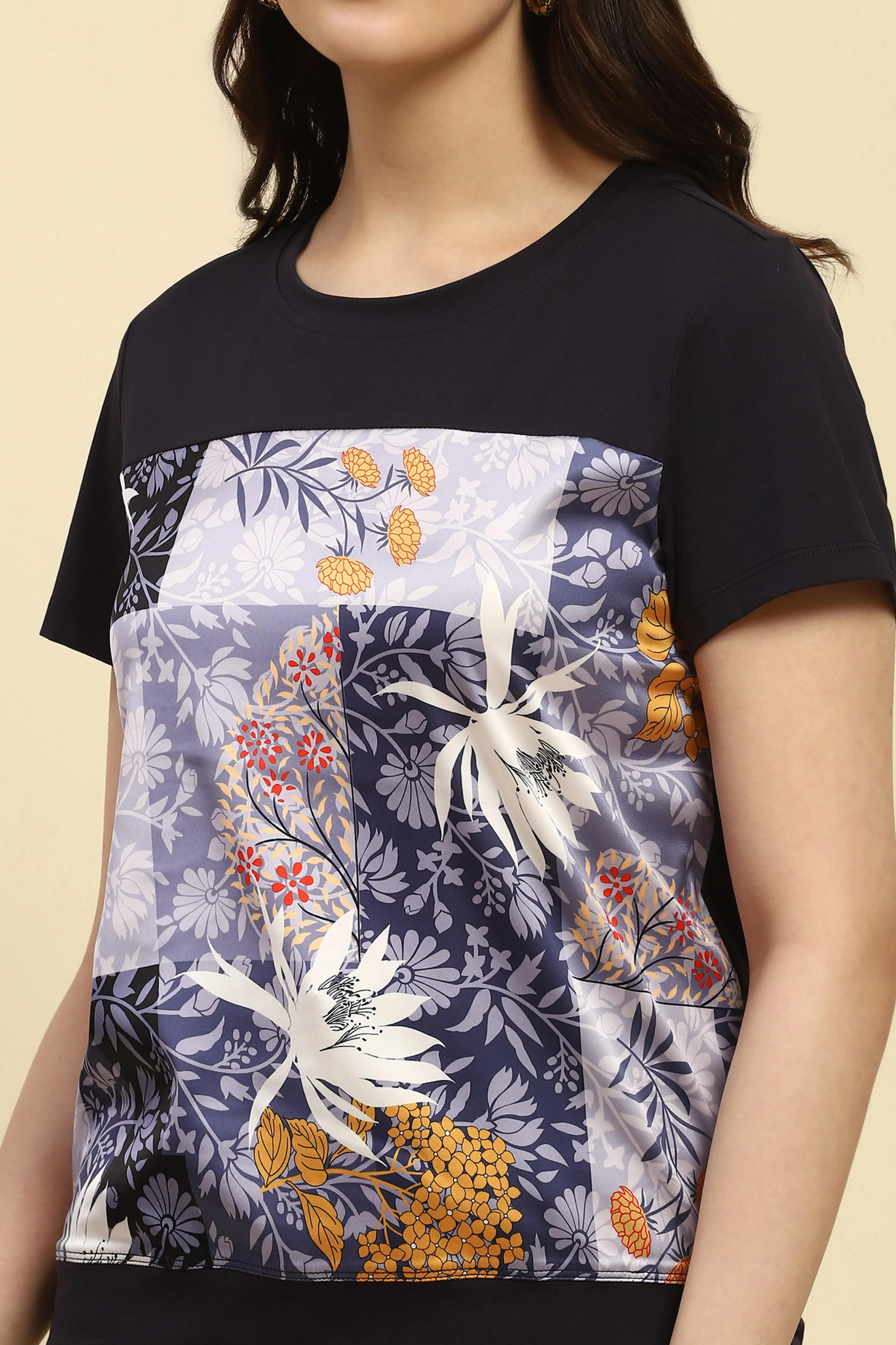 Navy Graphic Print Cotton Top - Image 5