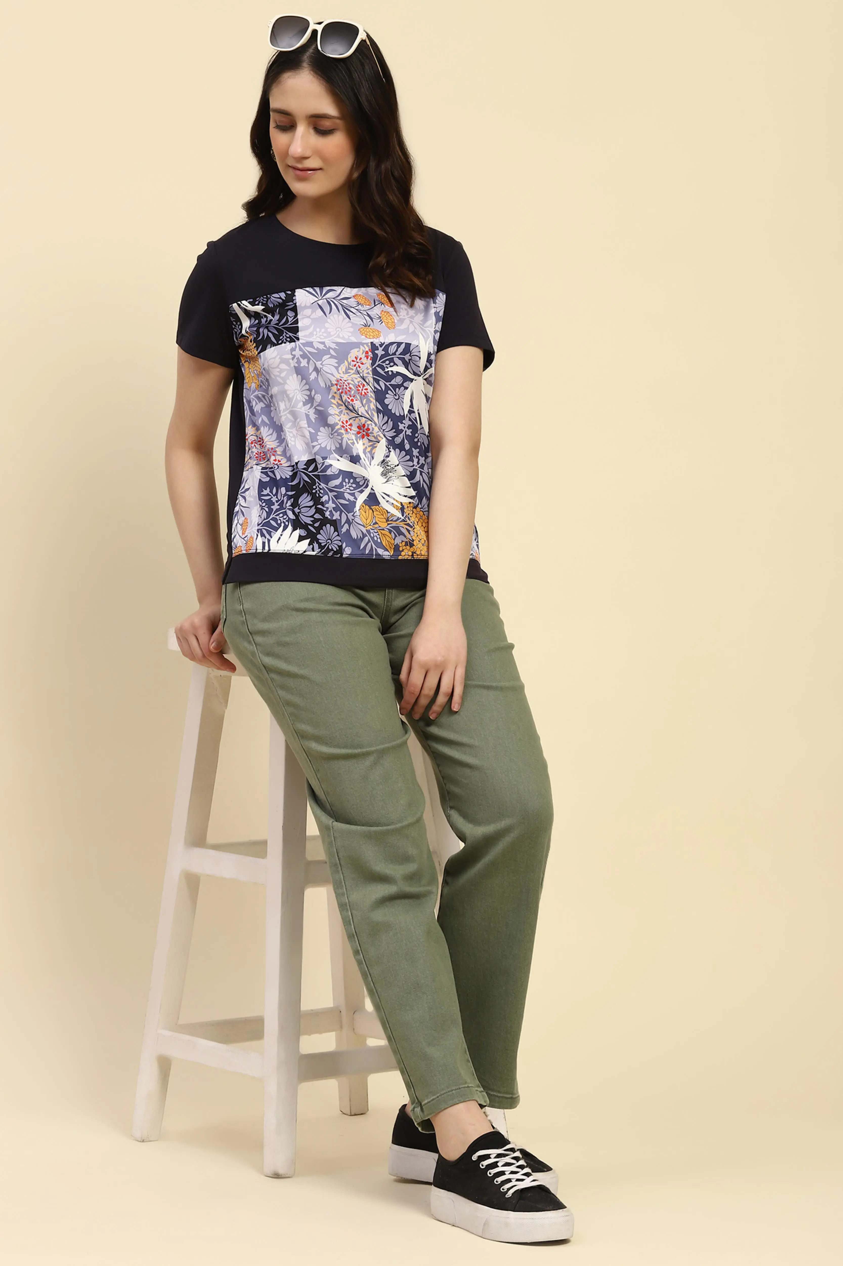 Navy Graphic Print Cotton Top - Image 6