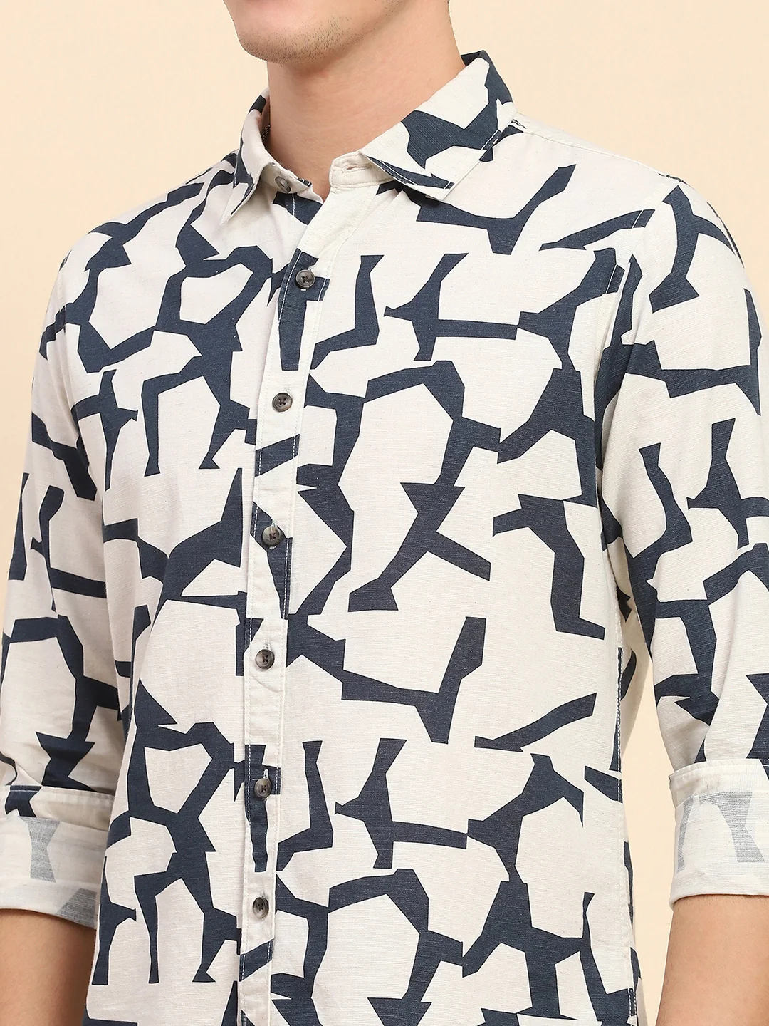 Navy Abstract Cotton Casual Shirt - Image 12
