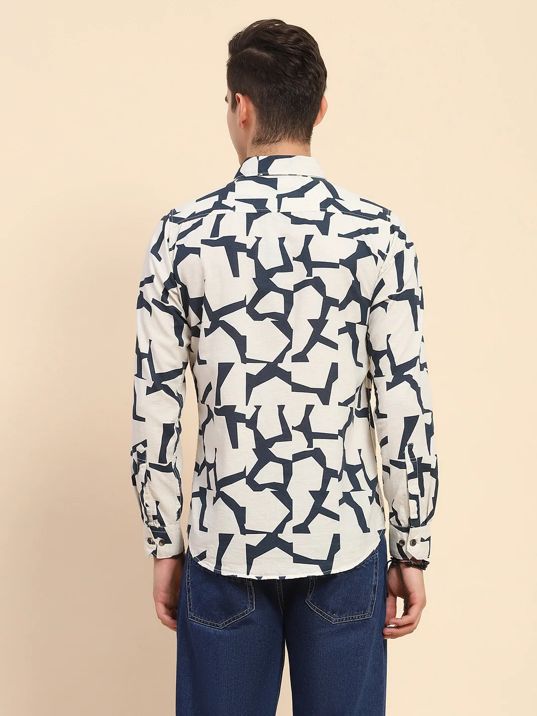 Navy Abstract Cotton Casual Shirt - Image 13