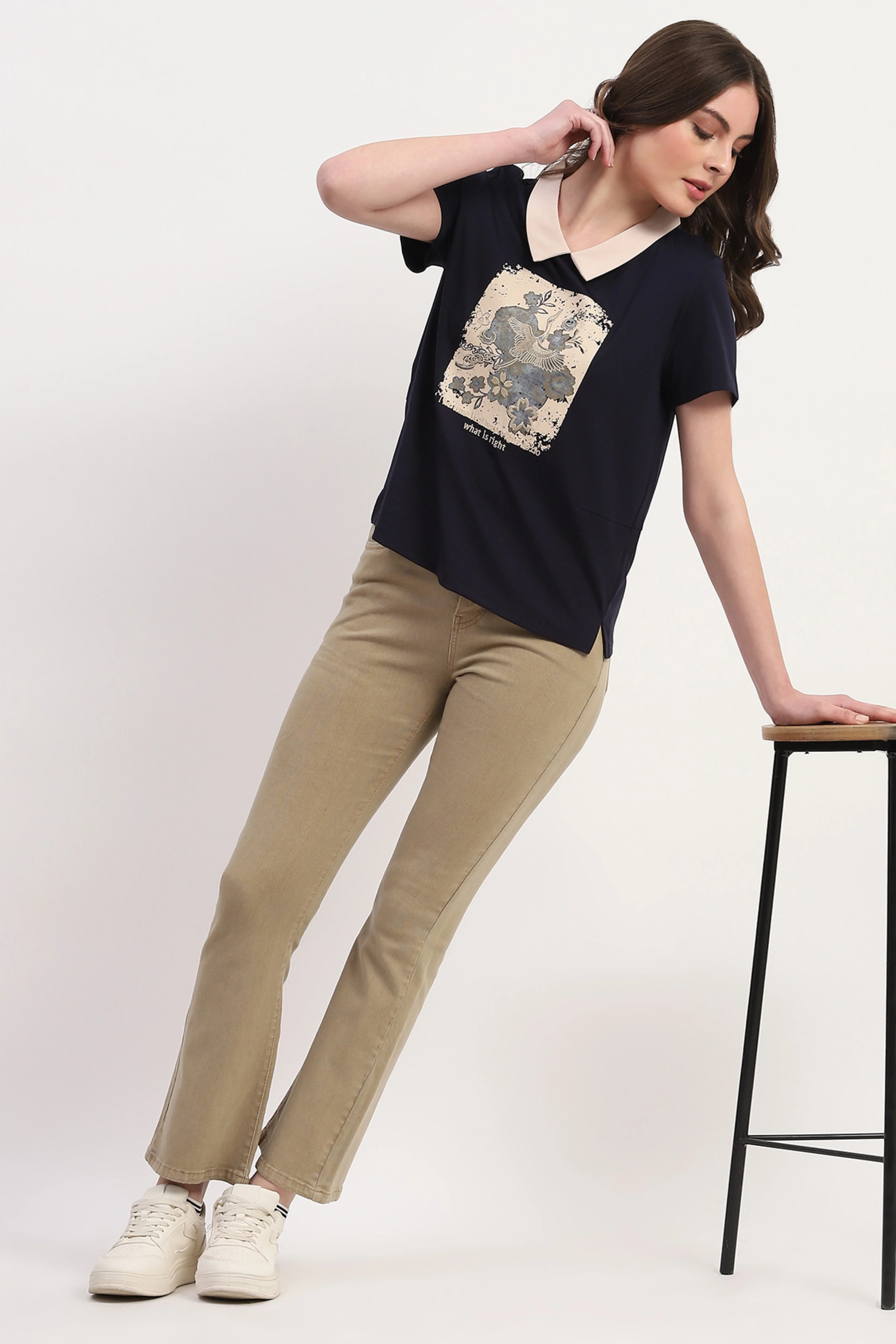 Navy Viscose Blend Graphic Print Top - Image 6
