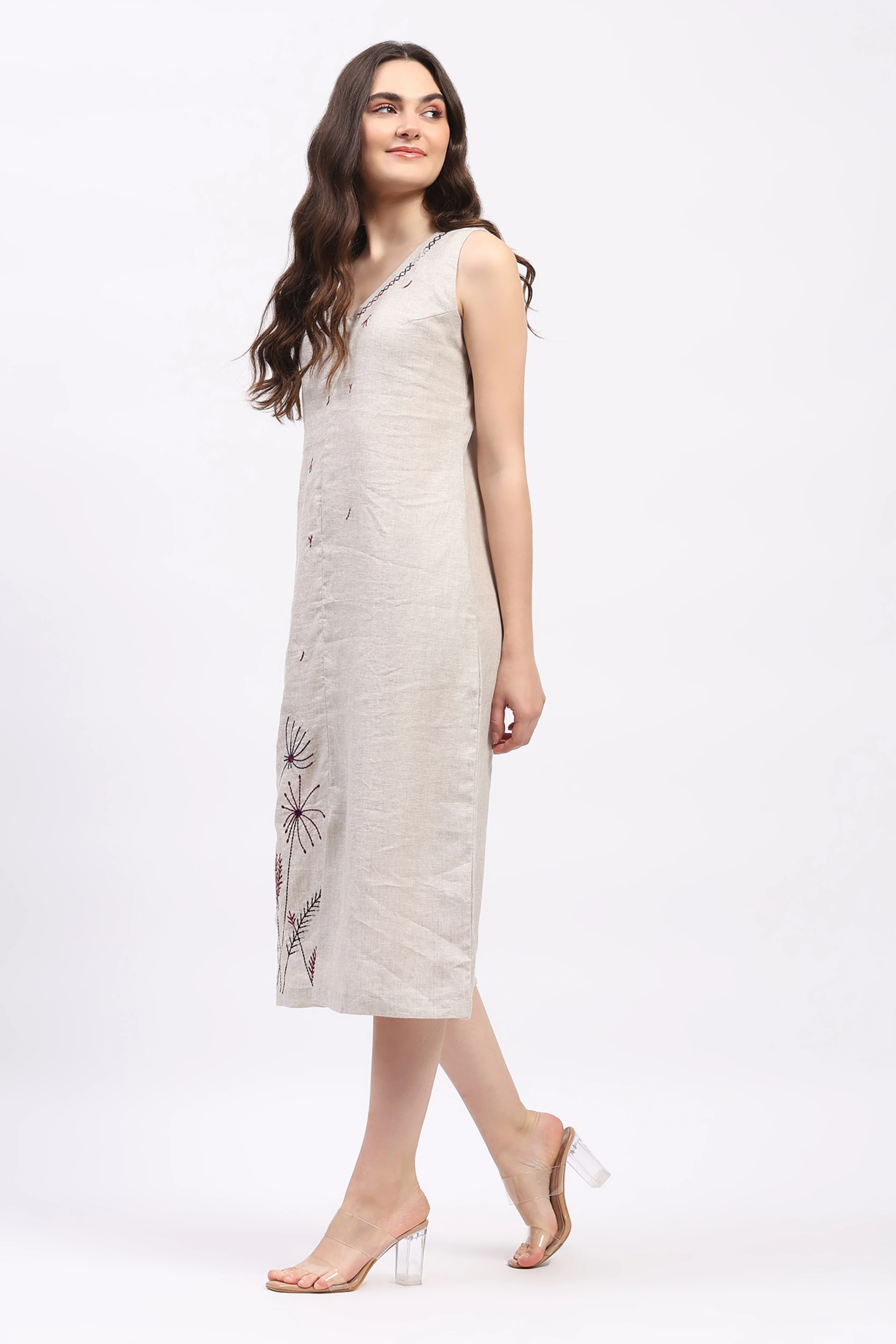 Off-White Embroidered Linen Dress - Image 4
