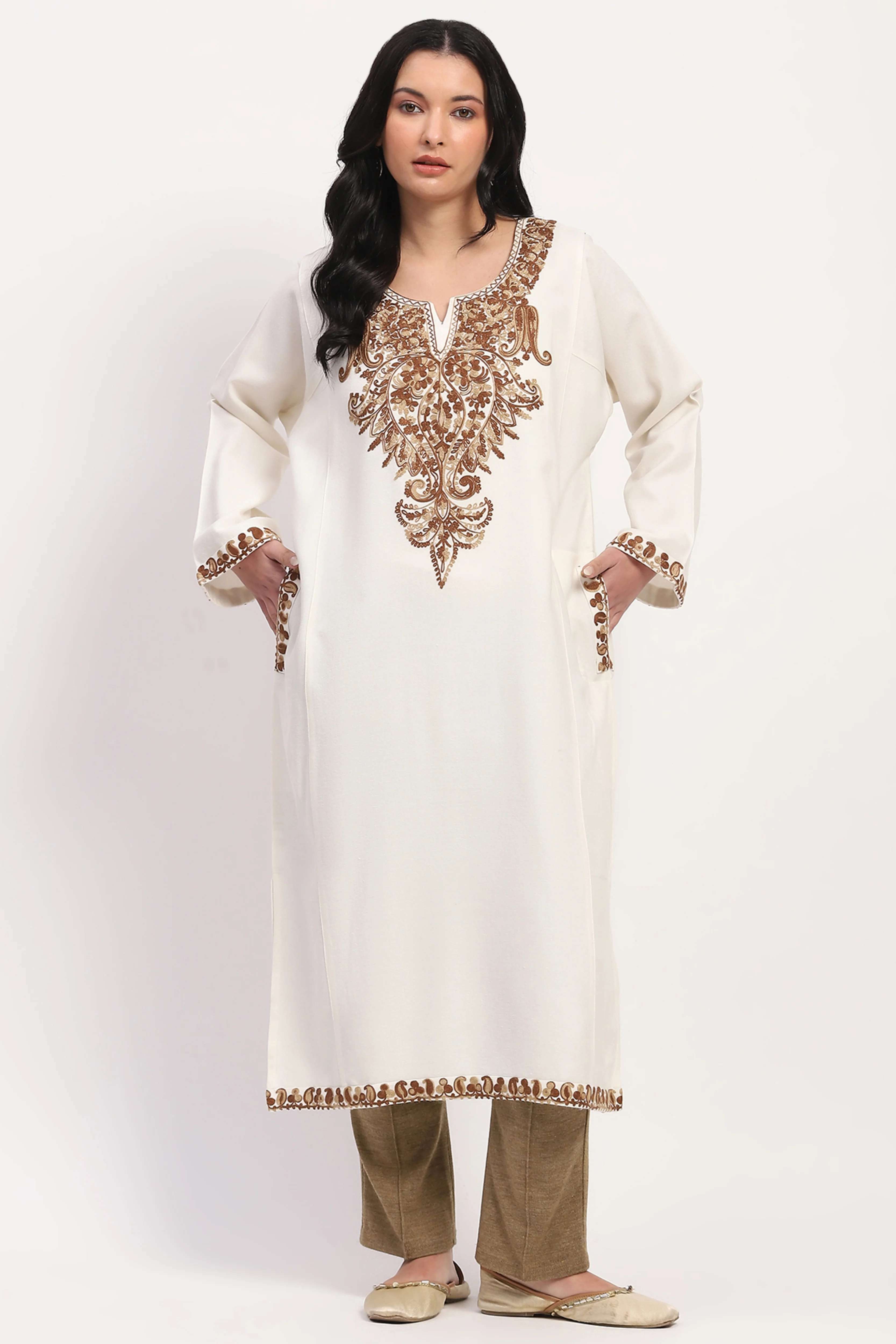 Off-White Embroidered Winter Pheran - Image 2