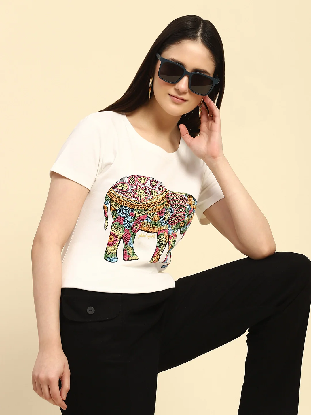 Ecru Graphic Cotton Regular Fit Top - Image 5