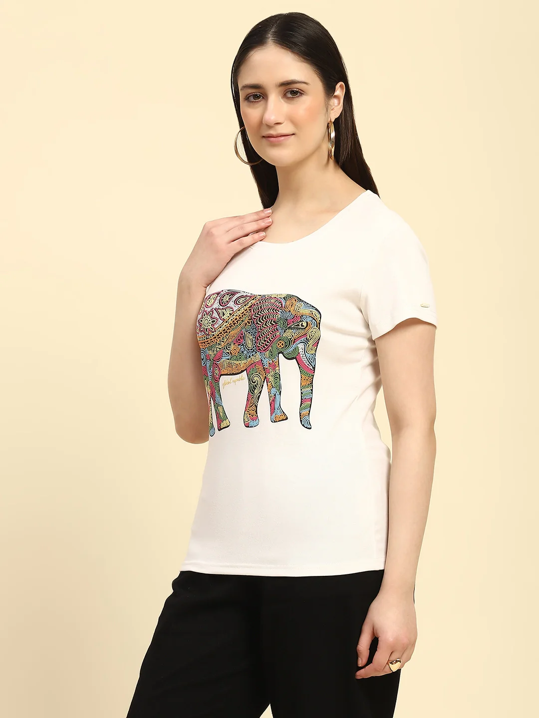 Ecru Graphic Cotton Regular Fit Top - Image 9