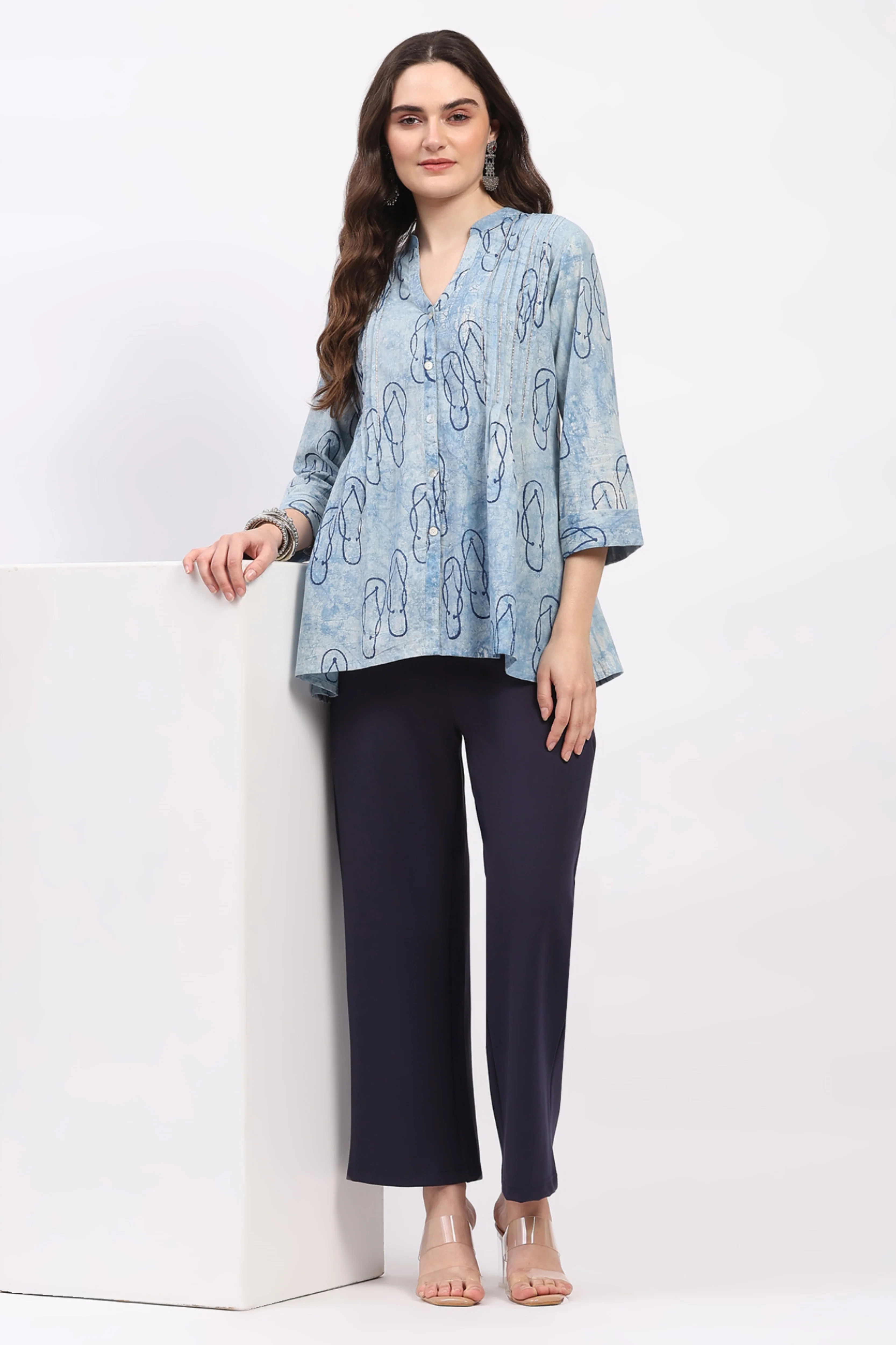 Blue Hand-Dyed Quirky Print Tunic