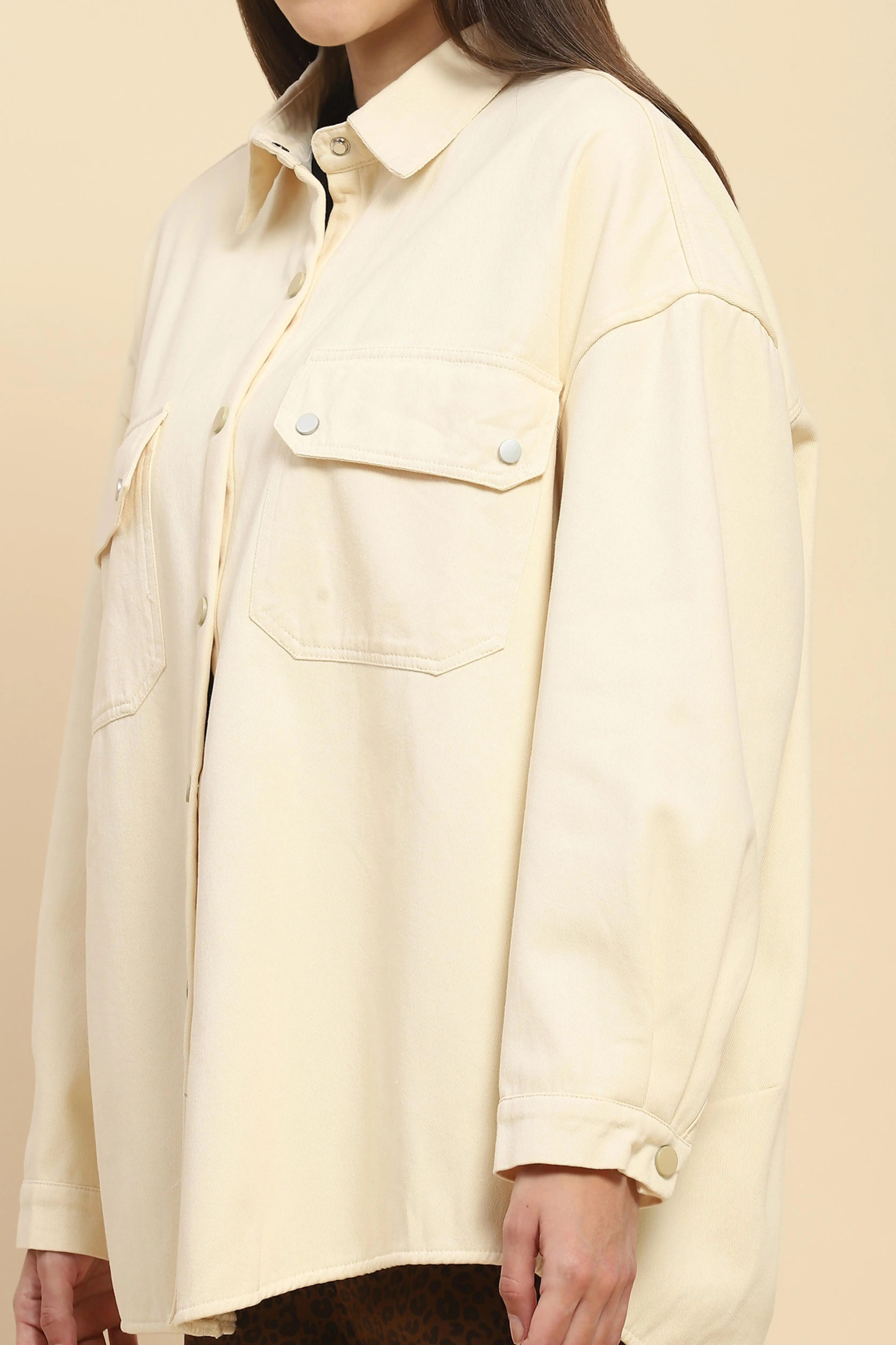 Off White Fleece Winter Shacket - Image 5