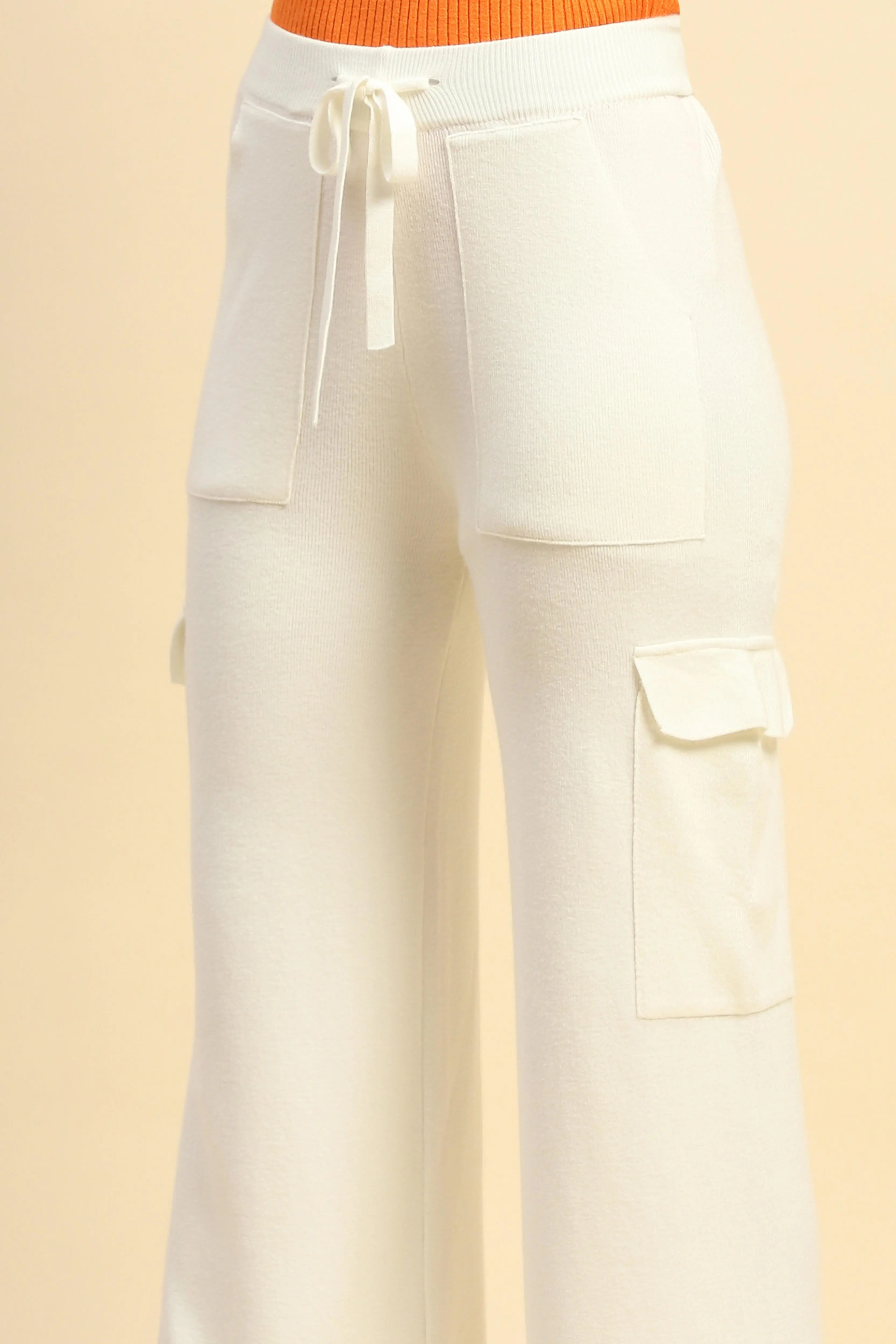 Ecru Viscose Cargo Loose Winter Lower - Image 5