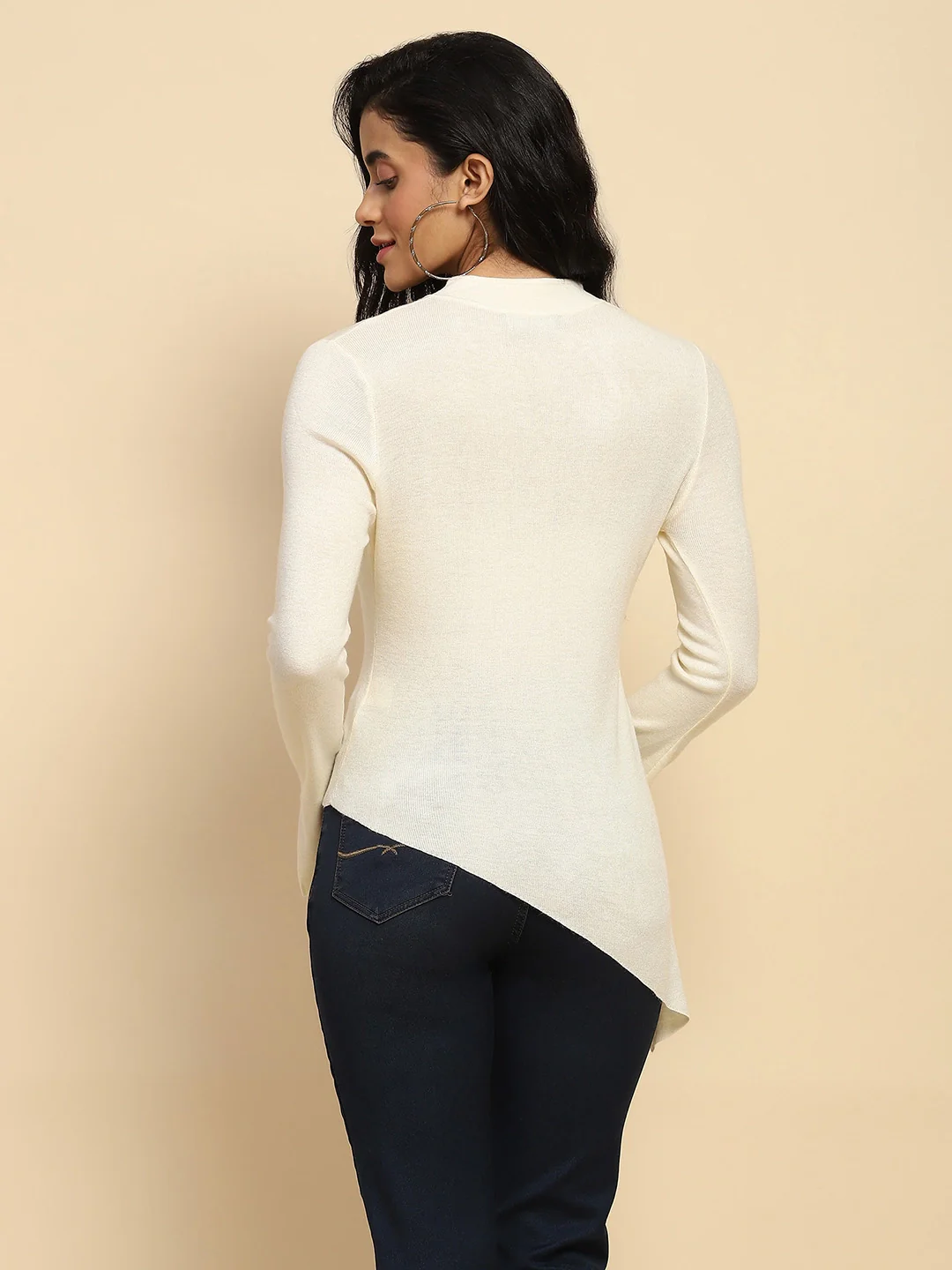 Off White Acrylic Blend Winter Top - Image 12