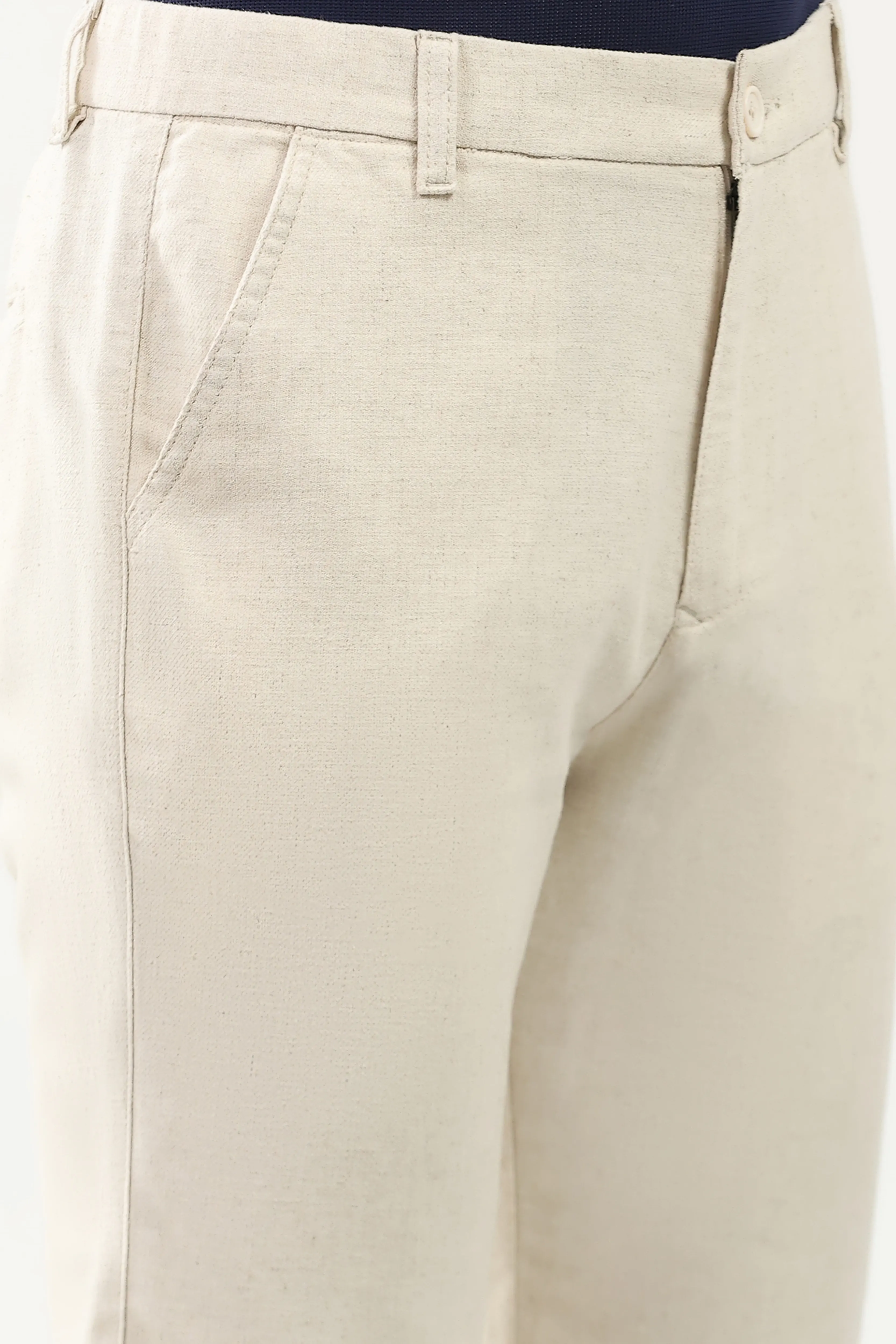 Off-White Solid Linen-Blend Trousers - Image 6