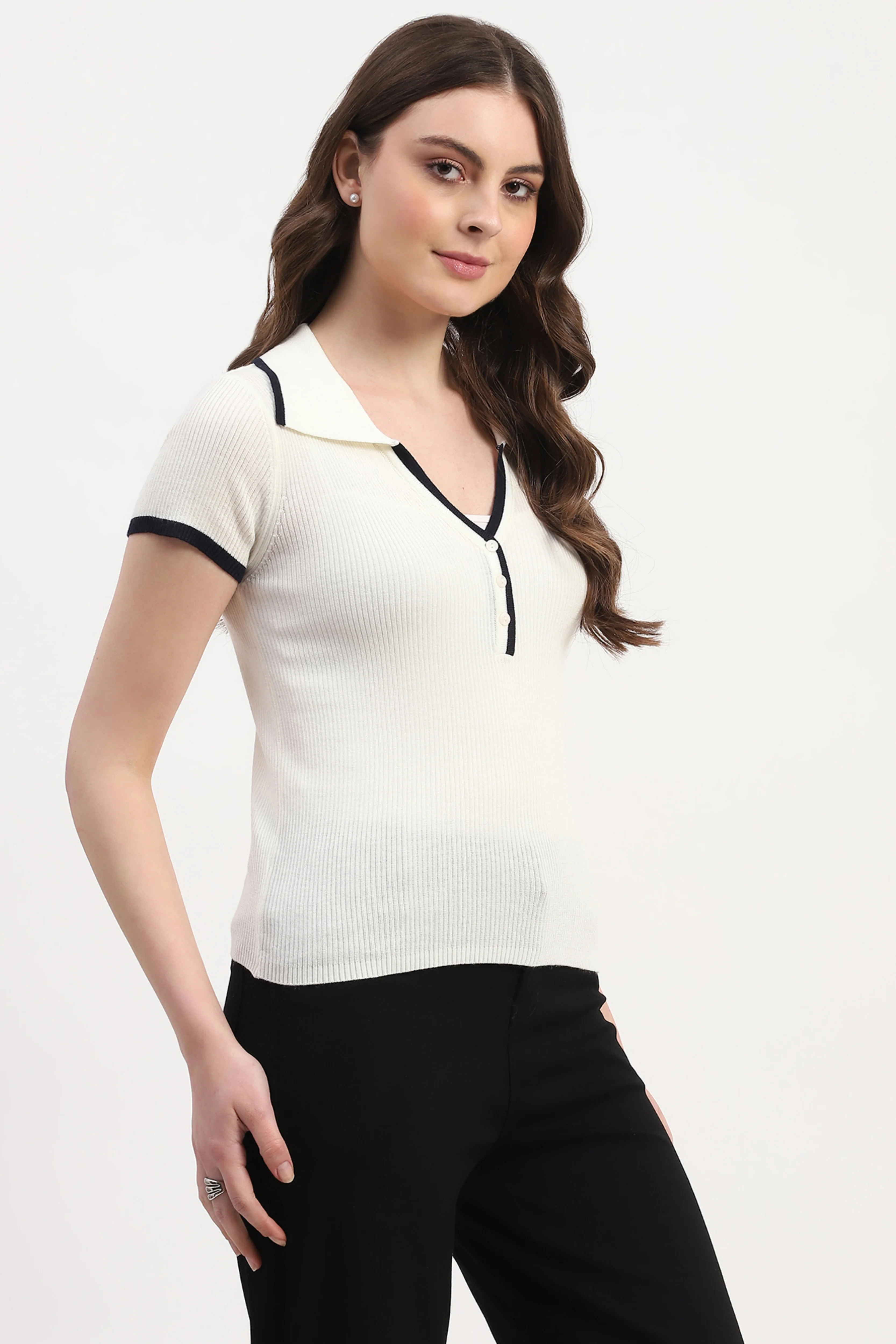 Off-White Viscose Nylon Knitted Top - Image 3