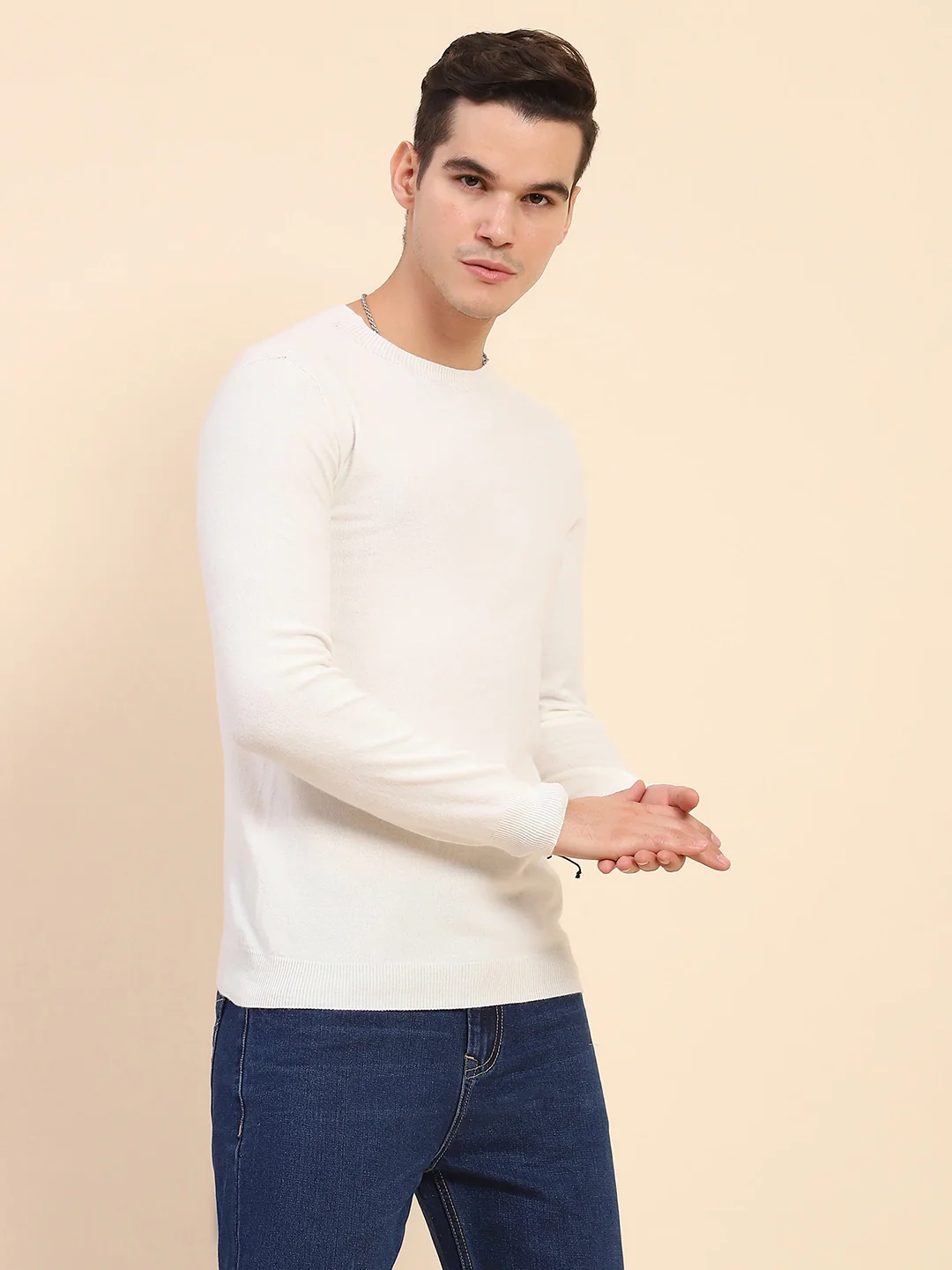 Off White Solid Wool Blend Pullover - Image 10
