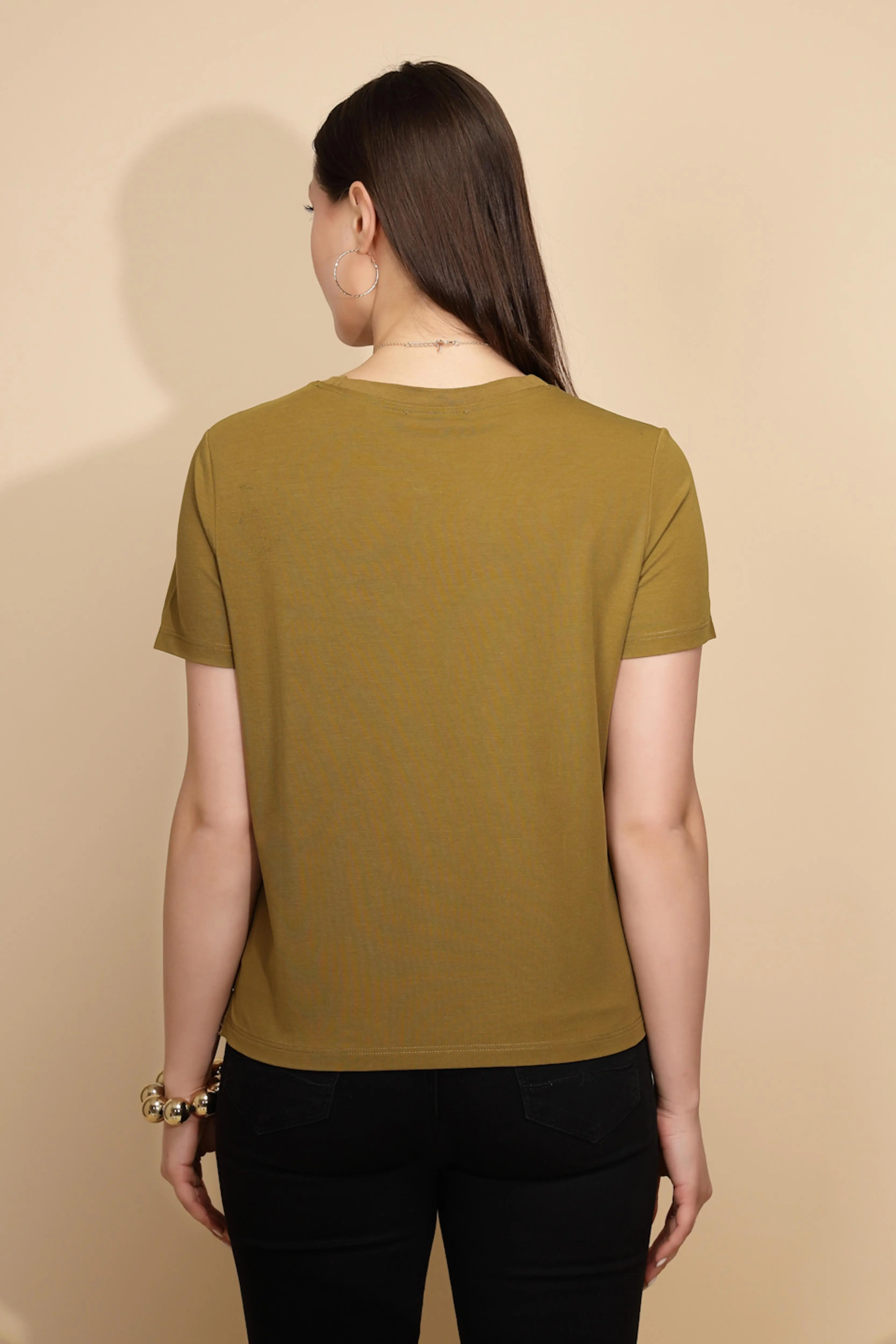 Olive Cotton Blend Regular Fit Top - Image 2