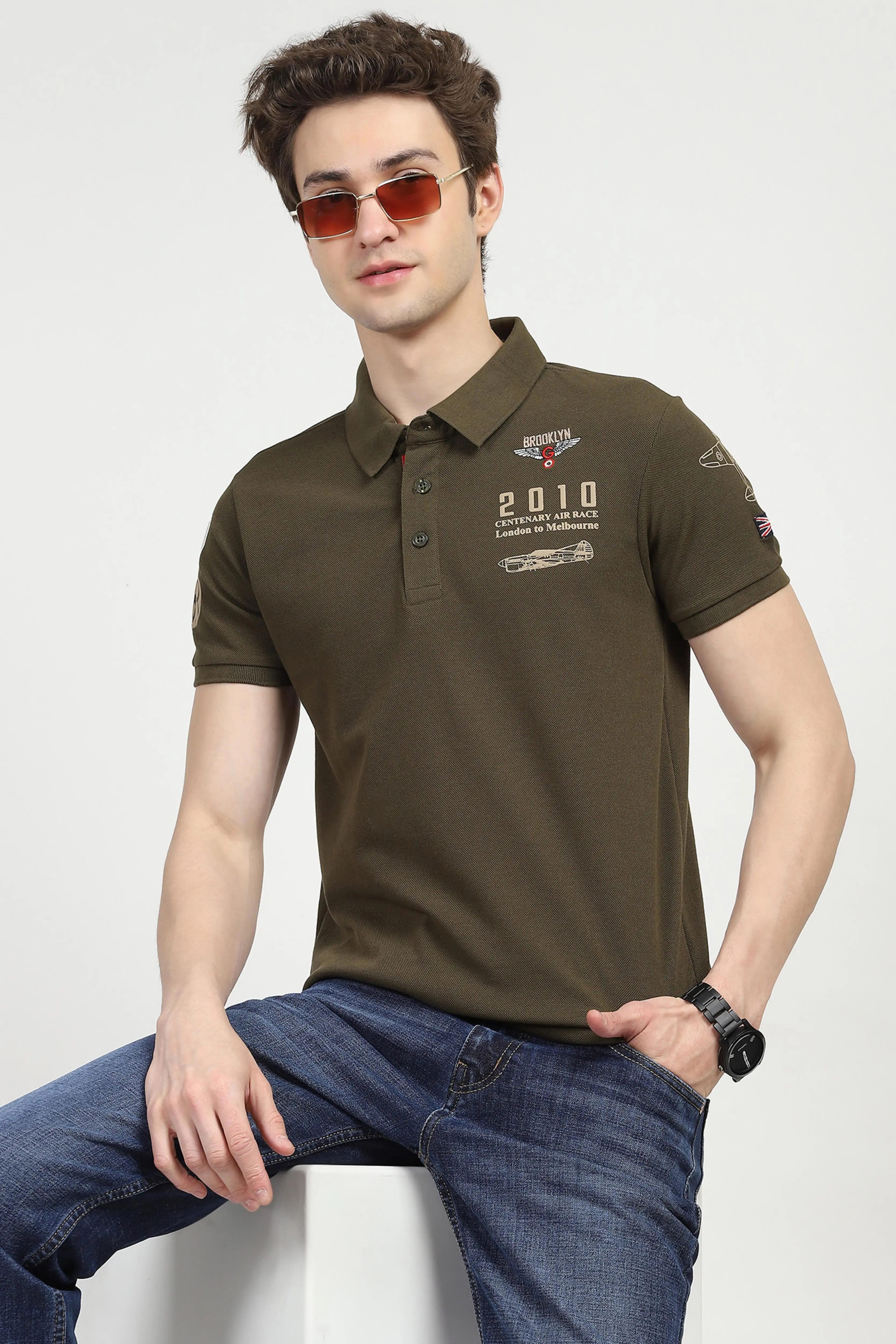 Olive Cotton Polo T-shirt - Image 7
