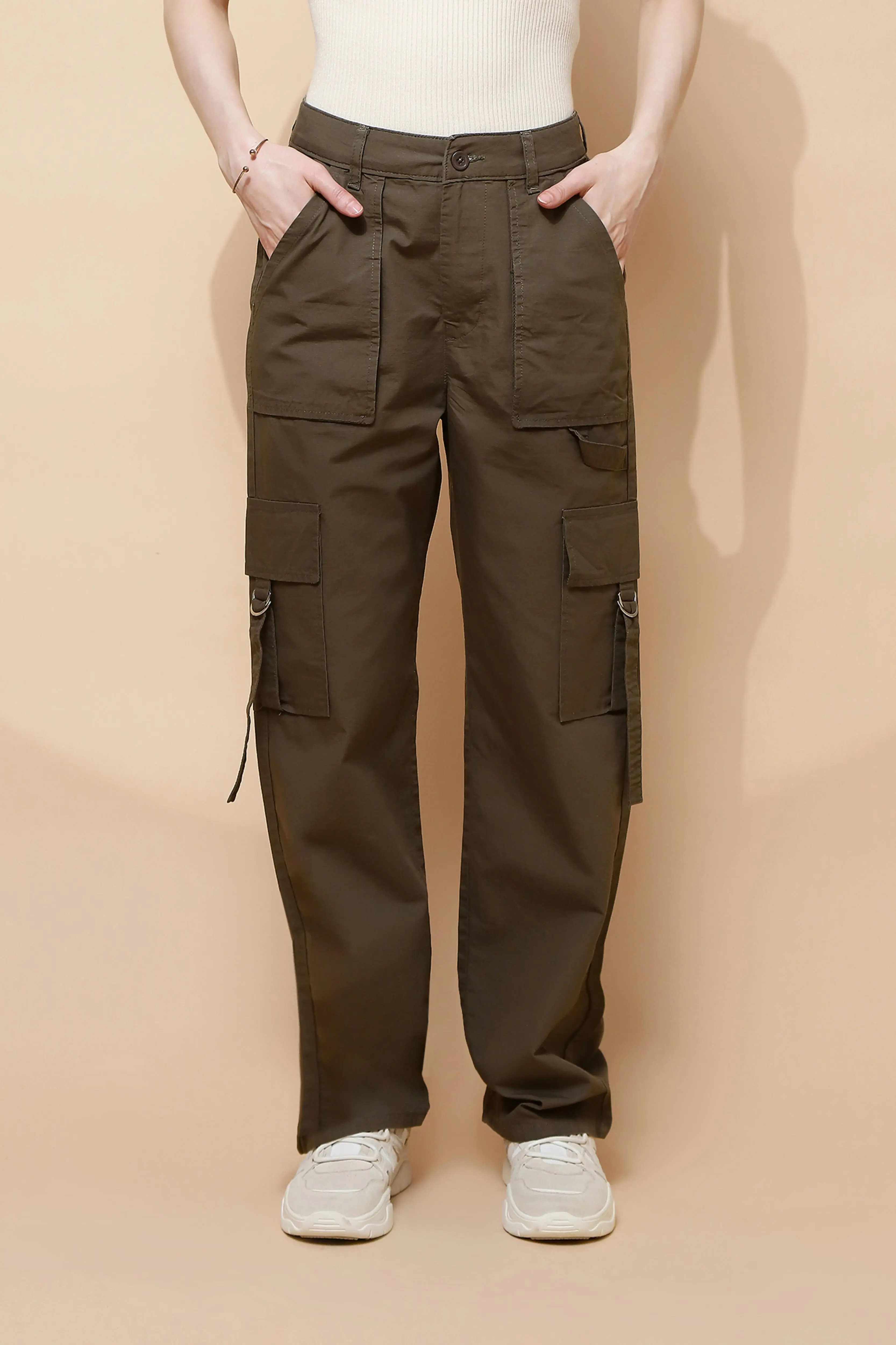Olive Cotton Straight Fit Cargo