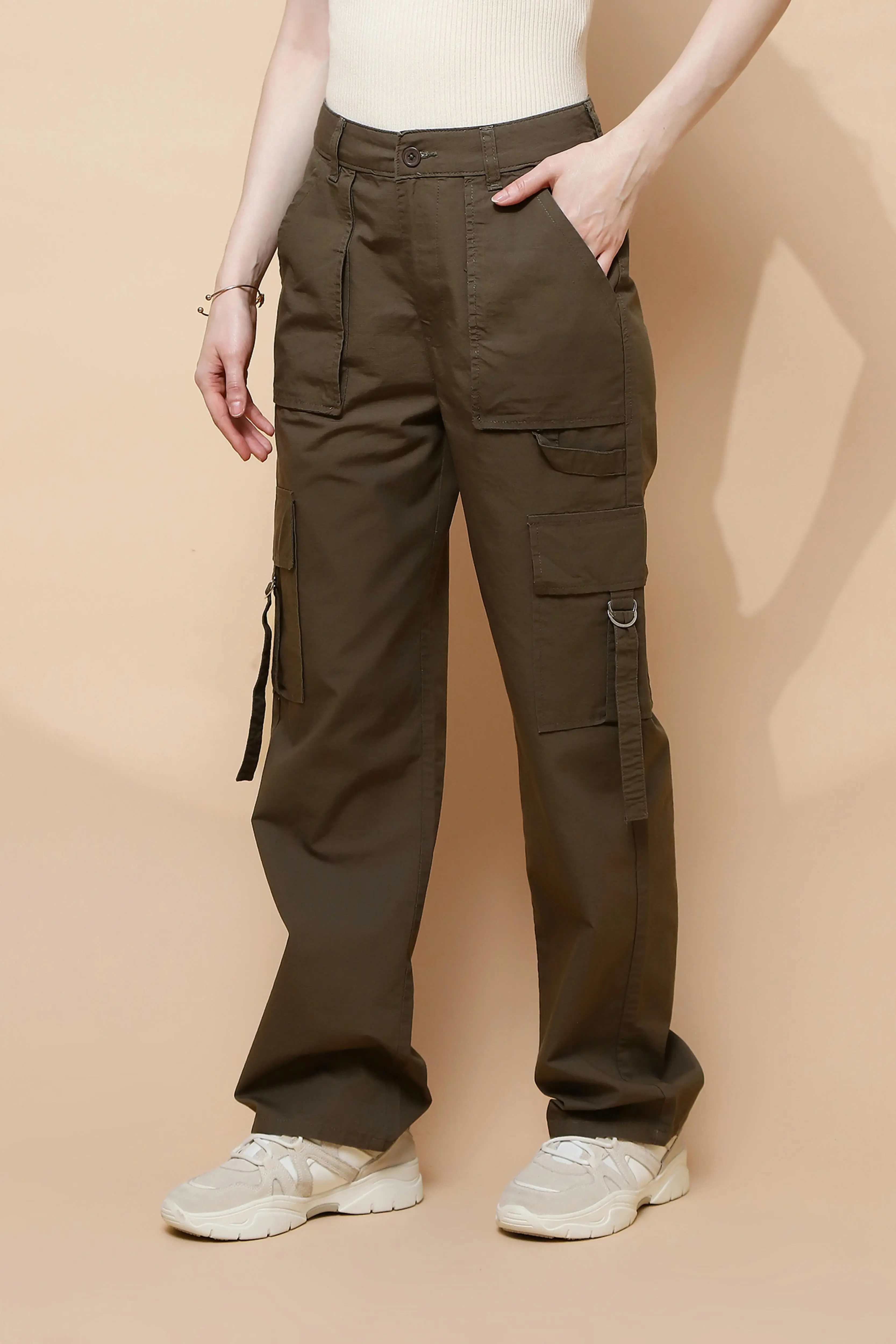 Olive Cotton Straight Fit Cargo - Image 2