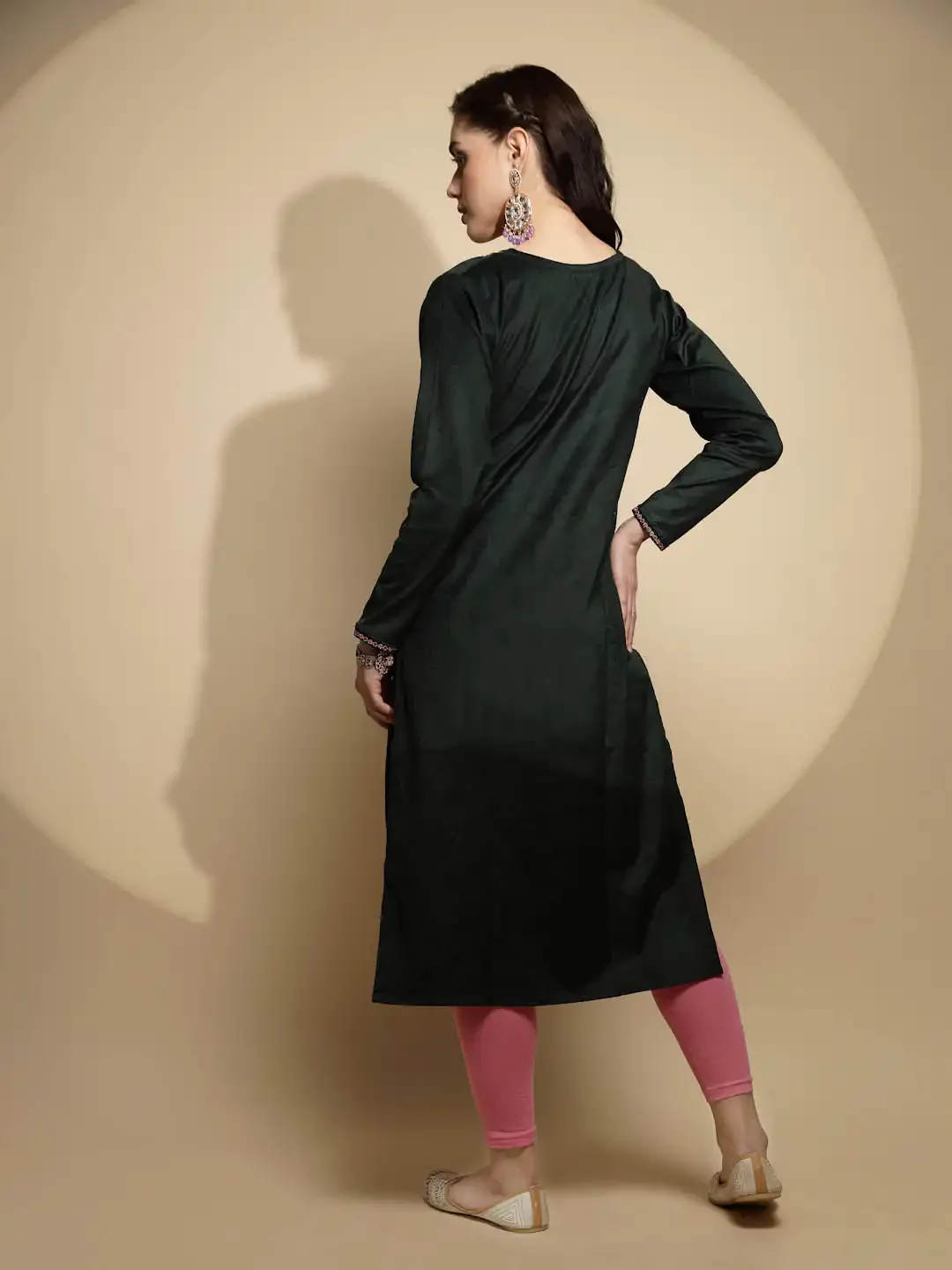 Olive Embellished Cotton Kurta - Image 11