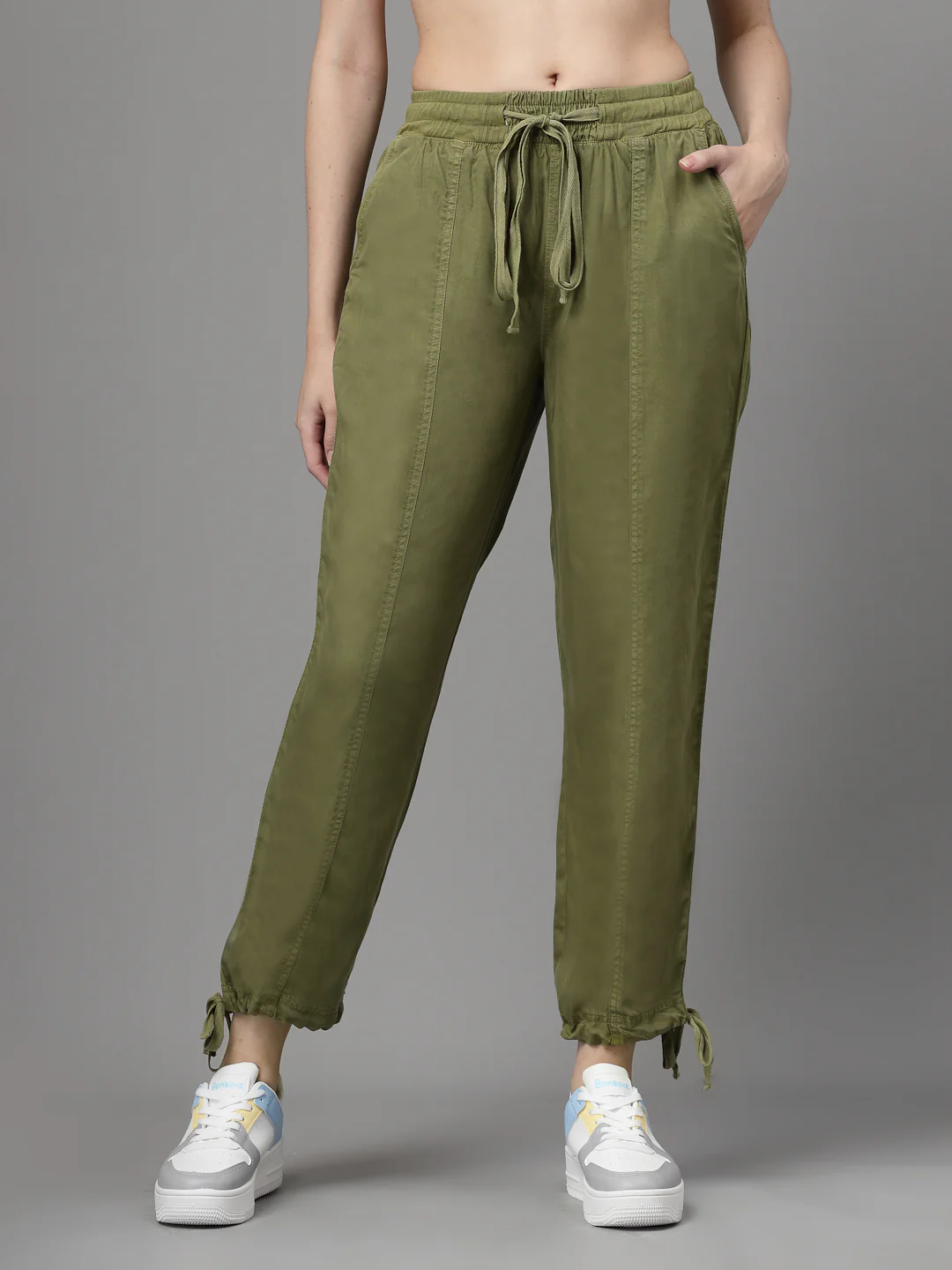 Olive Green Cotton Solid Lower - Image 6