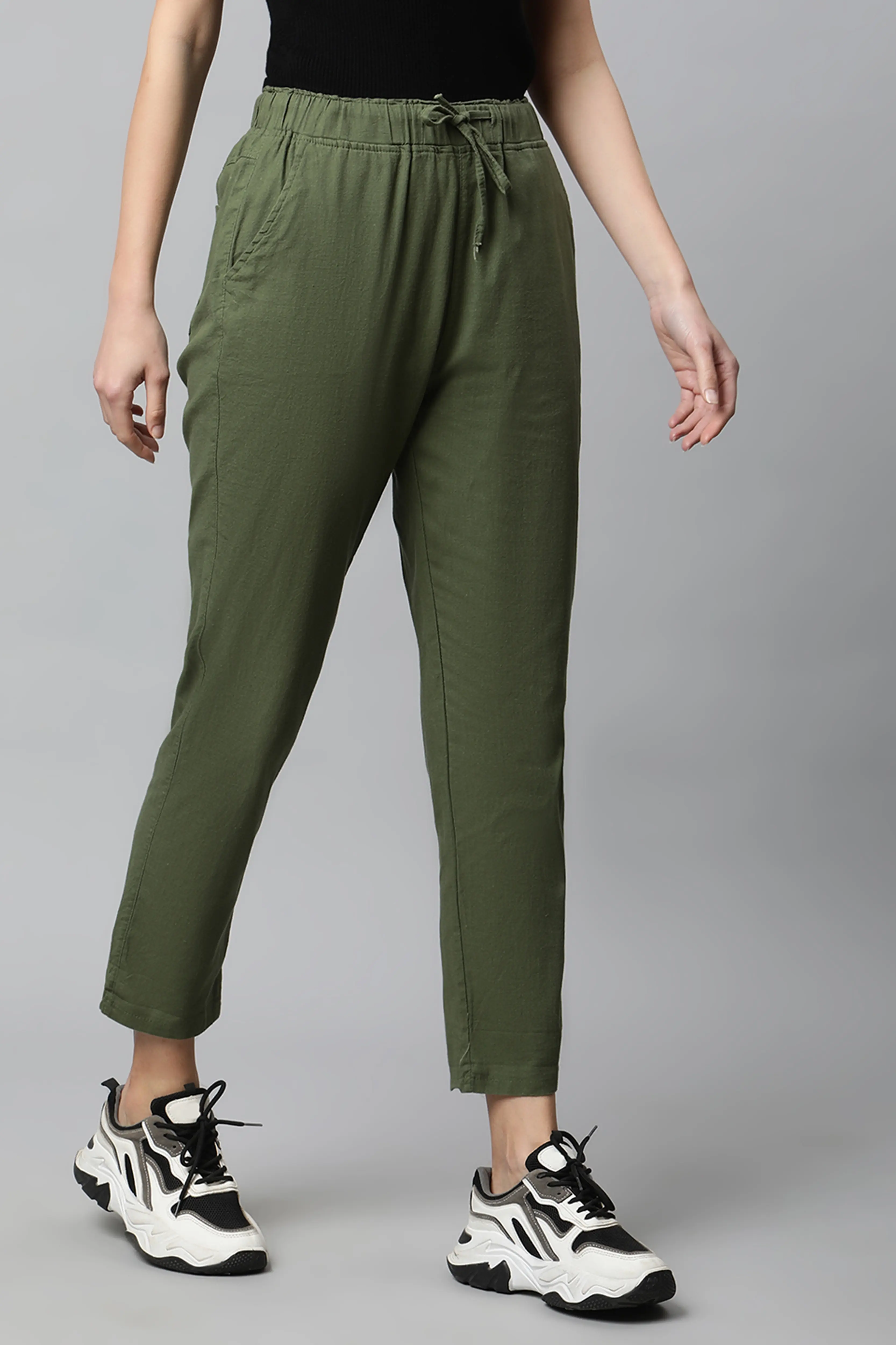 Olive Regular Fit Cotton Lower - Image 3